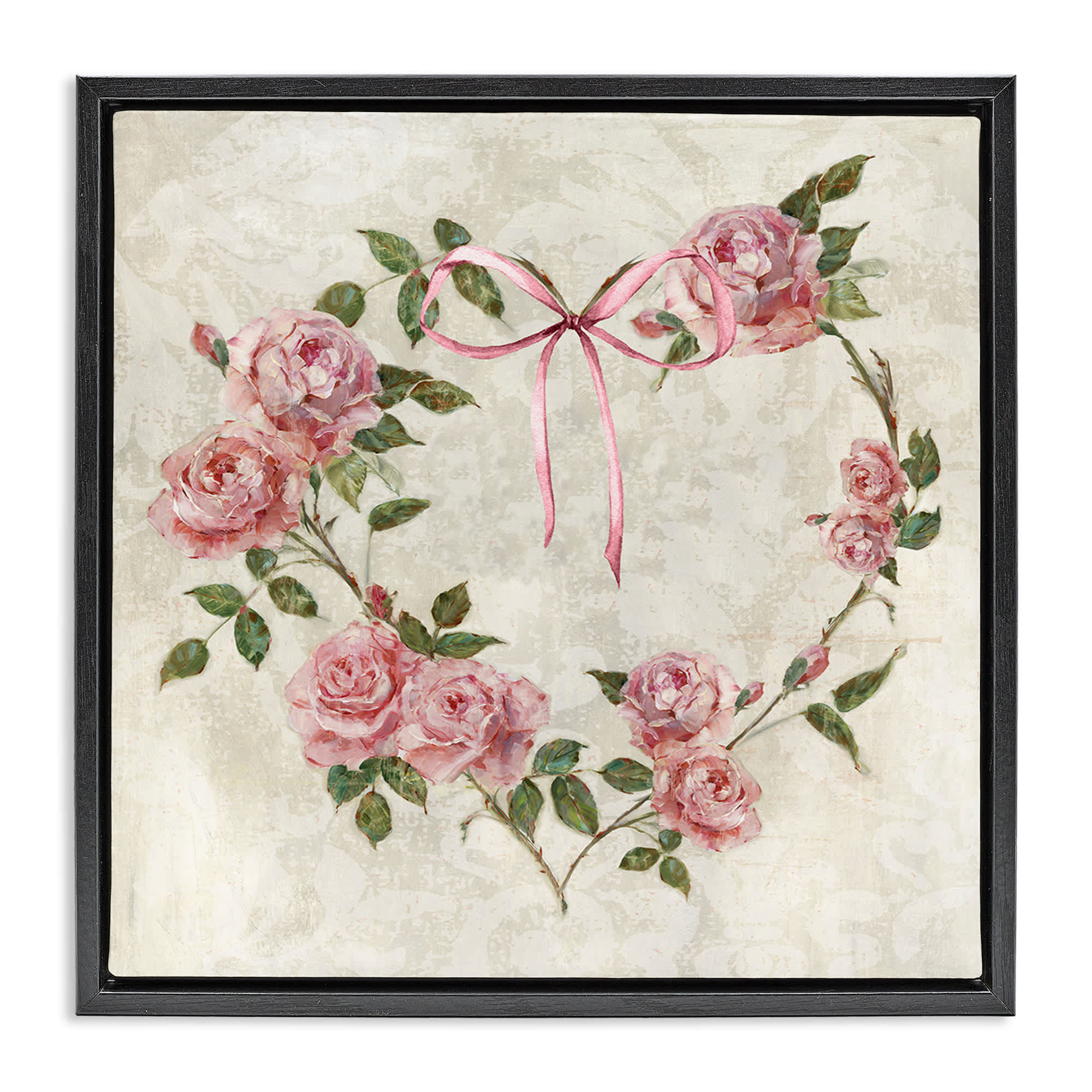 Stupell Industries BS-229-FFB-24X24 Rose Heart Wreath Black Framed Floater Canvas Wall Art By Sally Swatland 25 x 25
