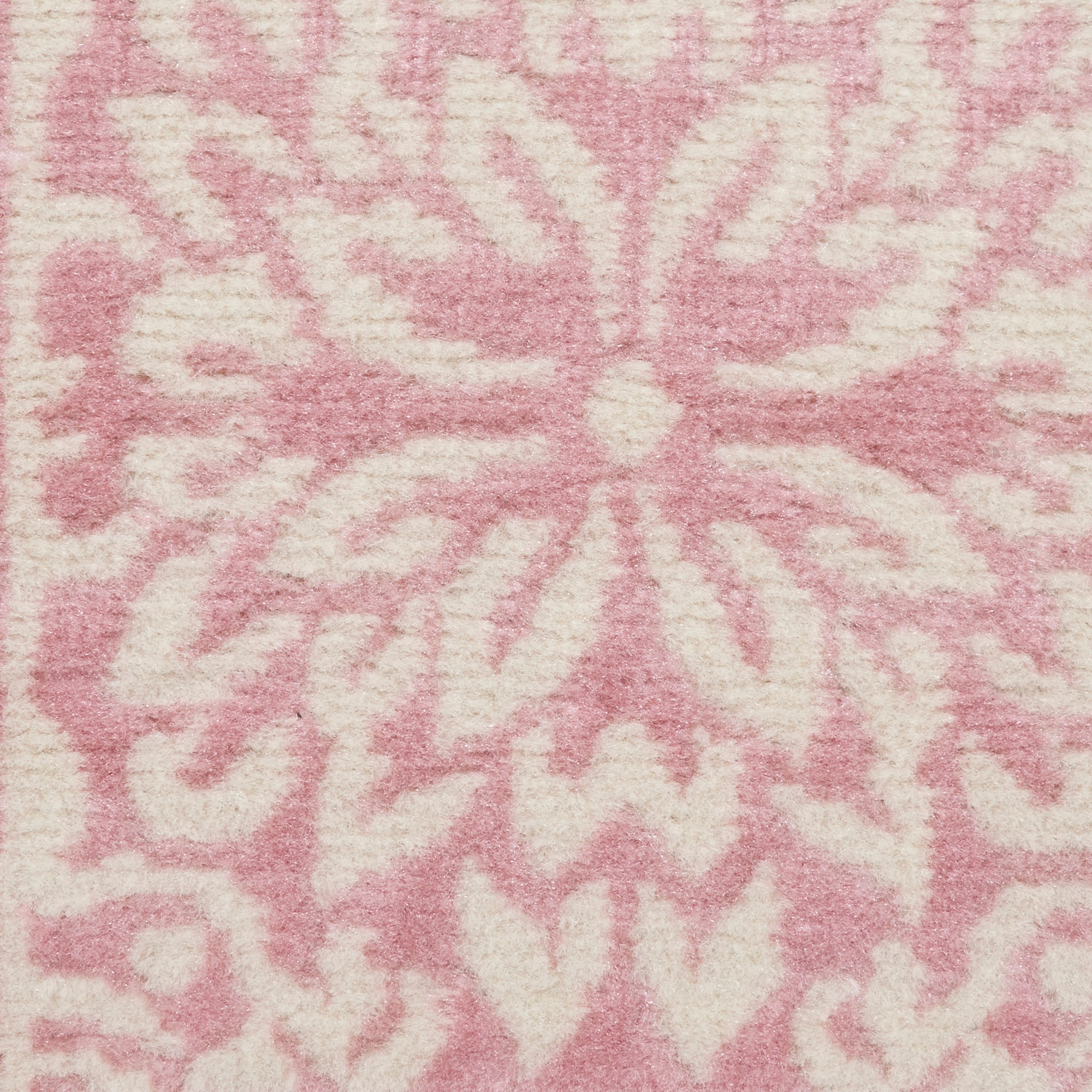 Hand-Knotted Ivory/Pink Floral Synthetic Easy-Care Rug 2' x 4'