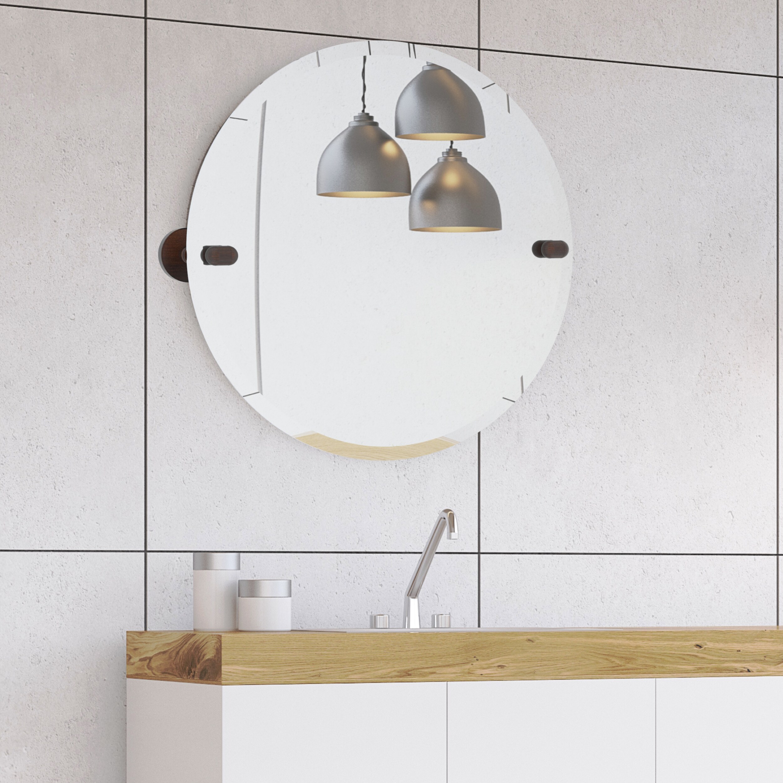 Elegantly Designed 22" Frameless Round Mirror with Beveled Edge