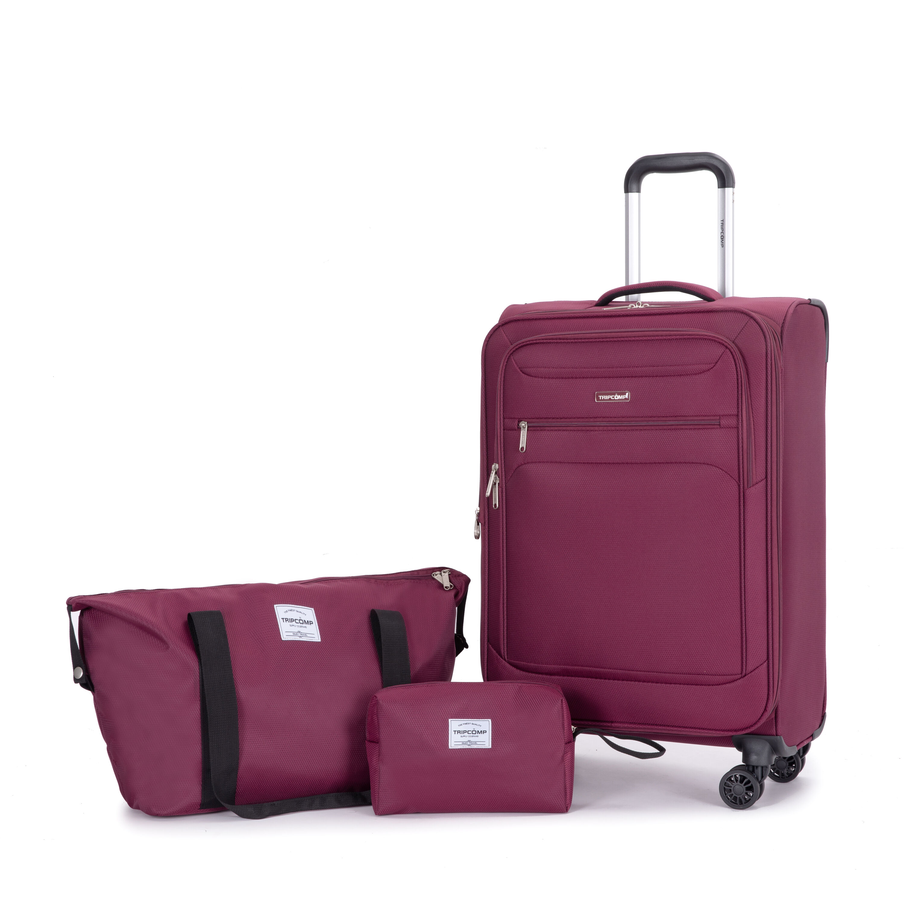 LOVMOR SF-WO-W284P197004 3 Piece Set 18Travelbagtoiletry Softshell Terylene Spinner Wheels Lightweight Suitcase WINE RED