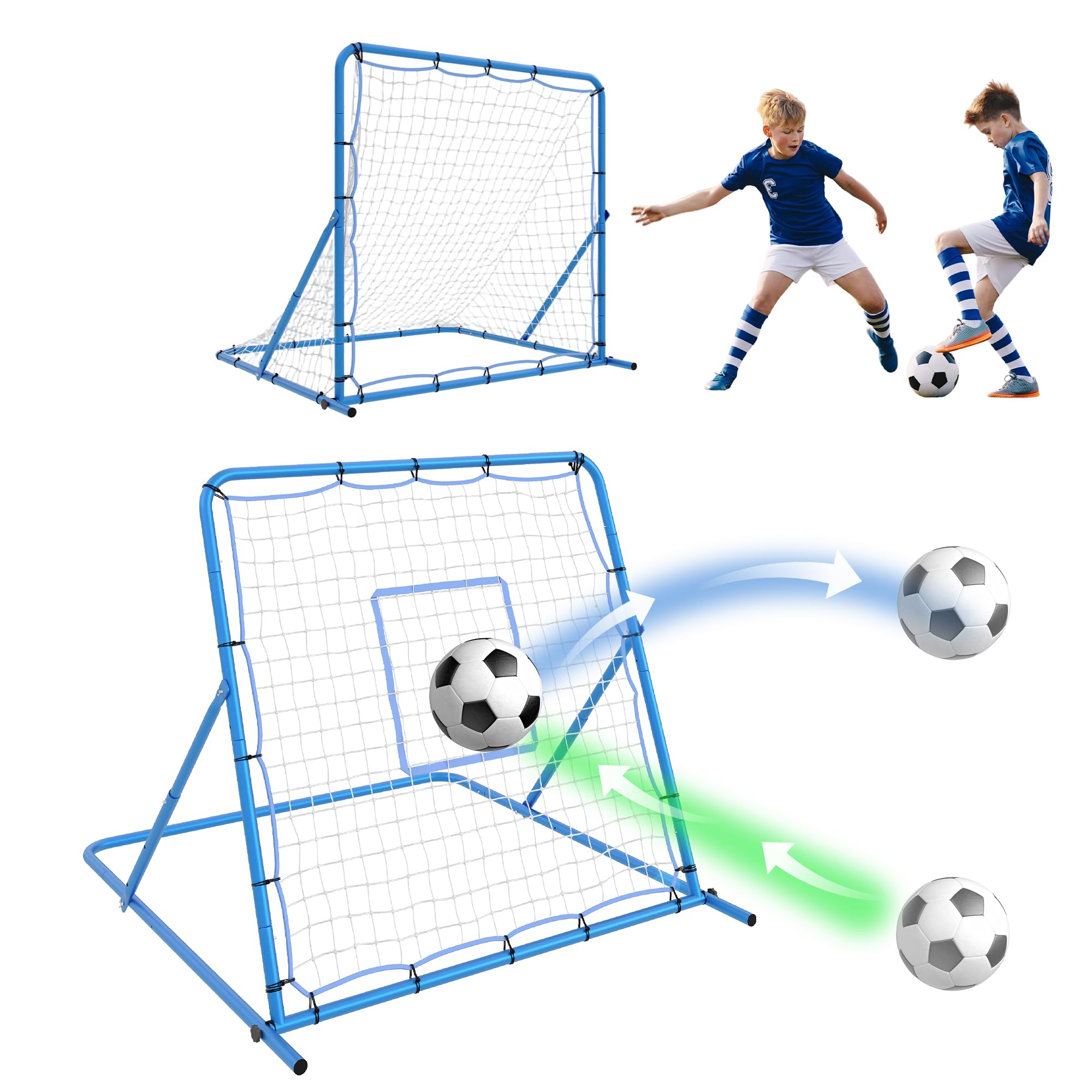 Garvee 4x4FT Dual-Mode Soccer Goal and Rebounder Net Adjustable Angle Soccer Training Net with Targets and Sandbags for Kids Teens Adults