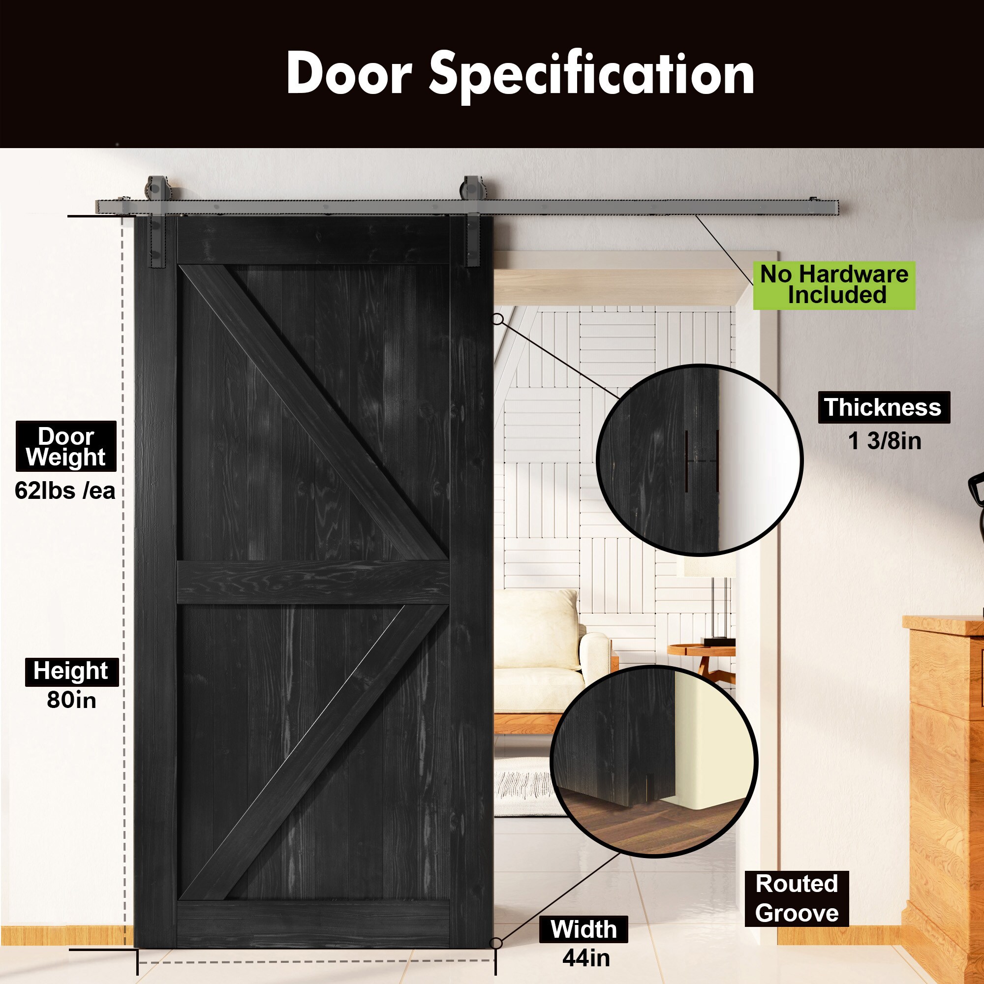 HOMACER 4480F-BLACK Barn-Doors - View #3