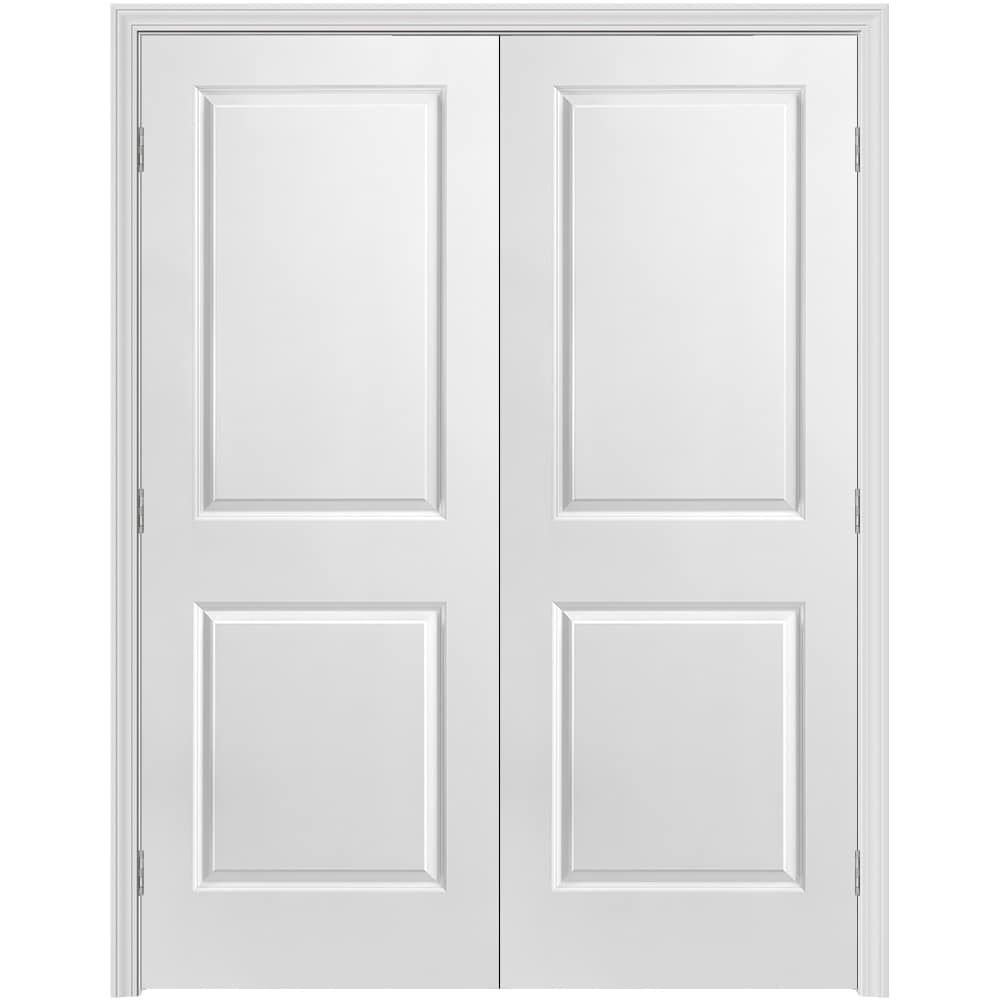 Masonite 640948 60-in x 80-in Primed Hollow core 2-panel square Bi-parting Smooth Primed Molded composite Split Jamb Double Prehung Interior Door 356 Casing
