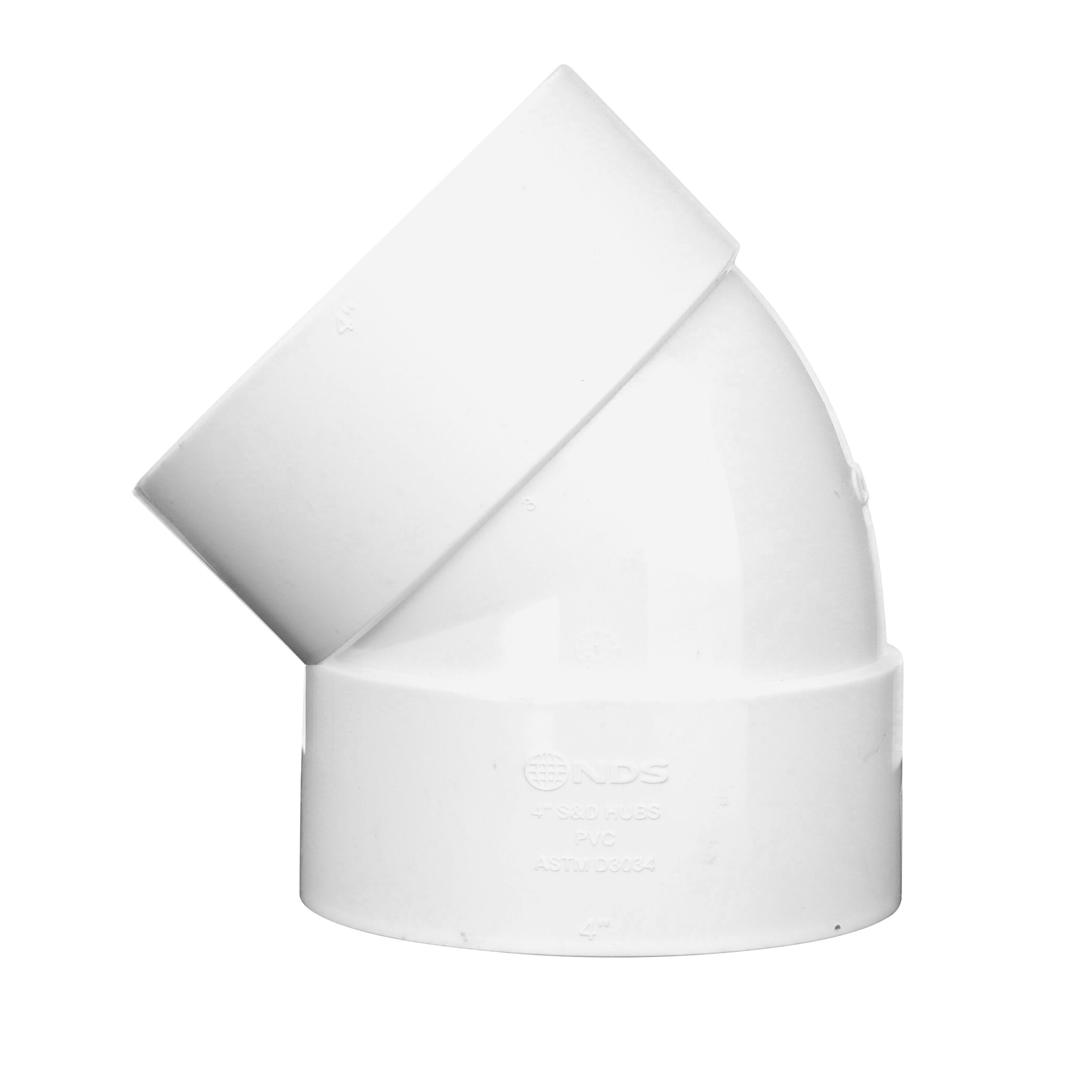NDS PVC Sewer and Drain 45 Degree Elbow, 4 in. Hub X Hub