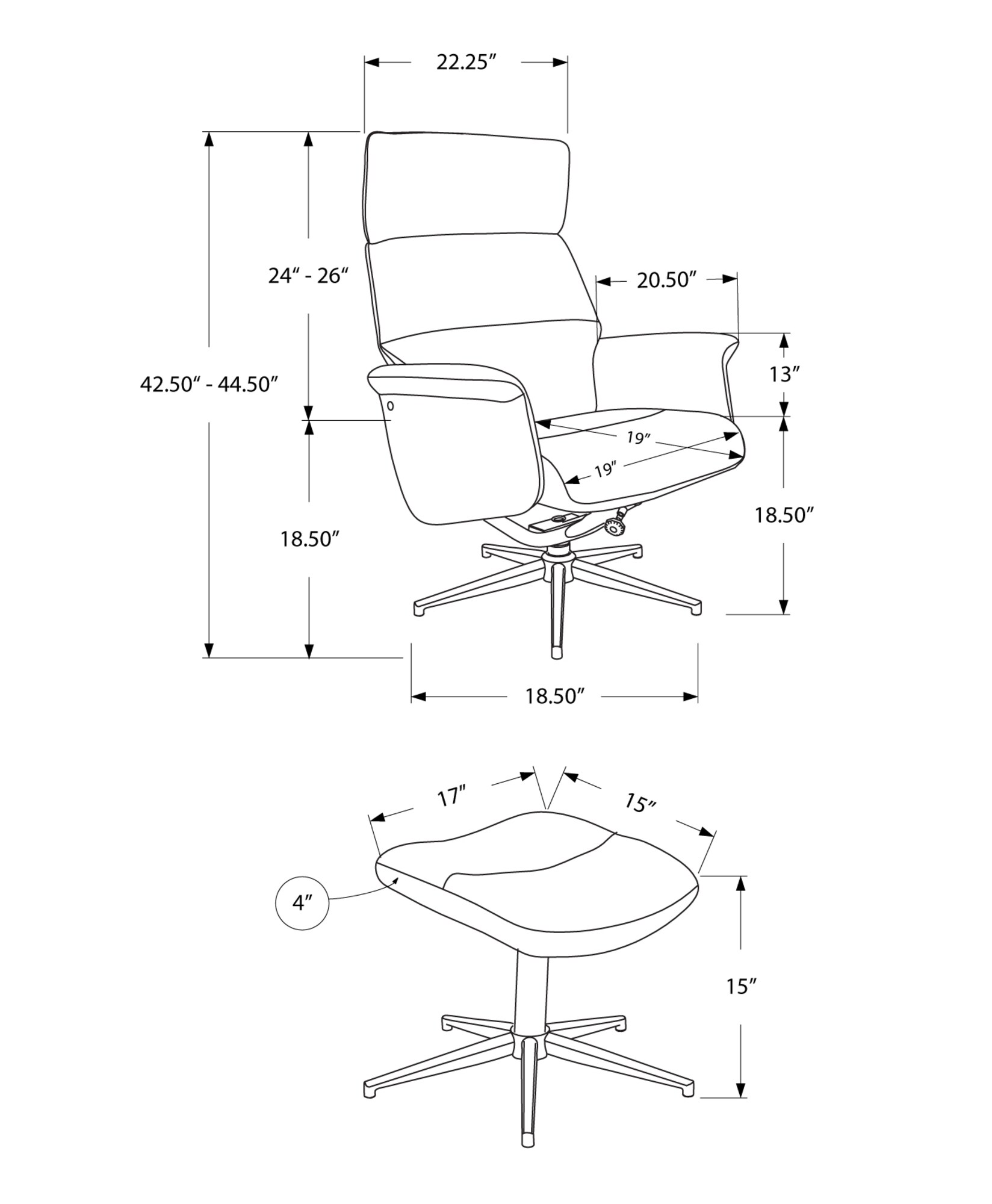 Monarch Specialties Retro Modern Swivel Recliner Chair And Ottoman