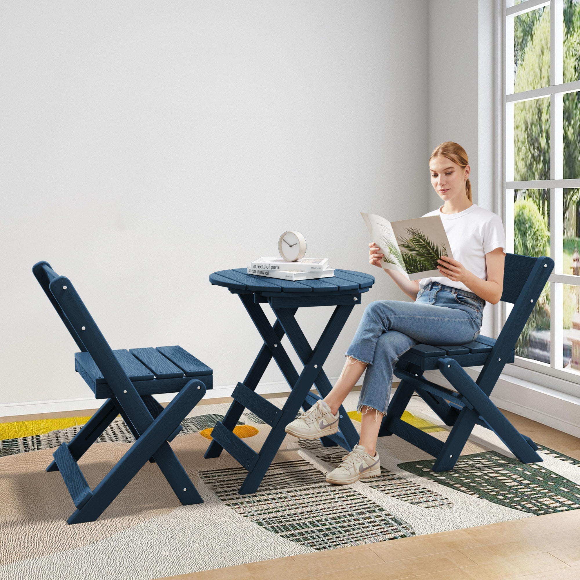 JEAREY HDPE Foldable Modern Bistro Set Of 3-Piece Patio