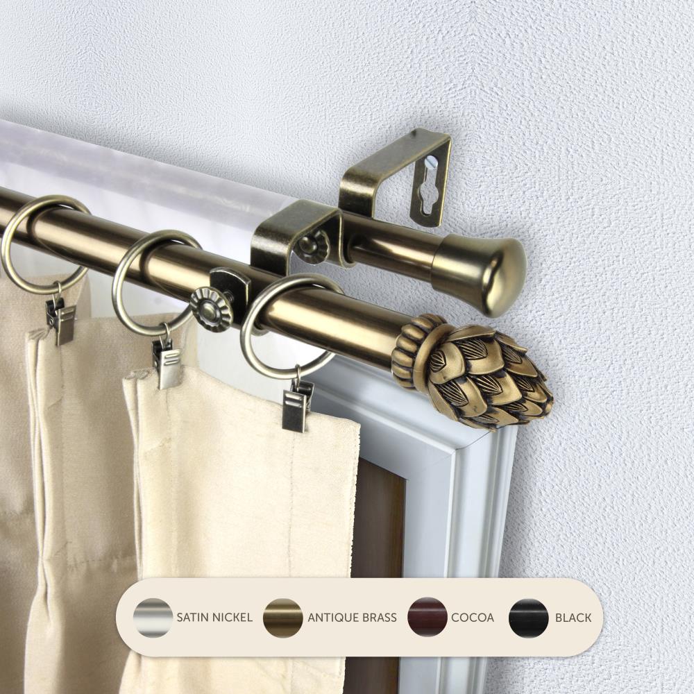Hart & Harlow L4706-284 13/16-in Fran 28-in to 48-in Antique brass Steel Double curtain rod with Finials