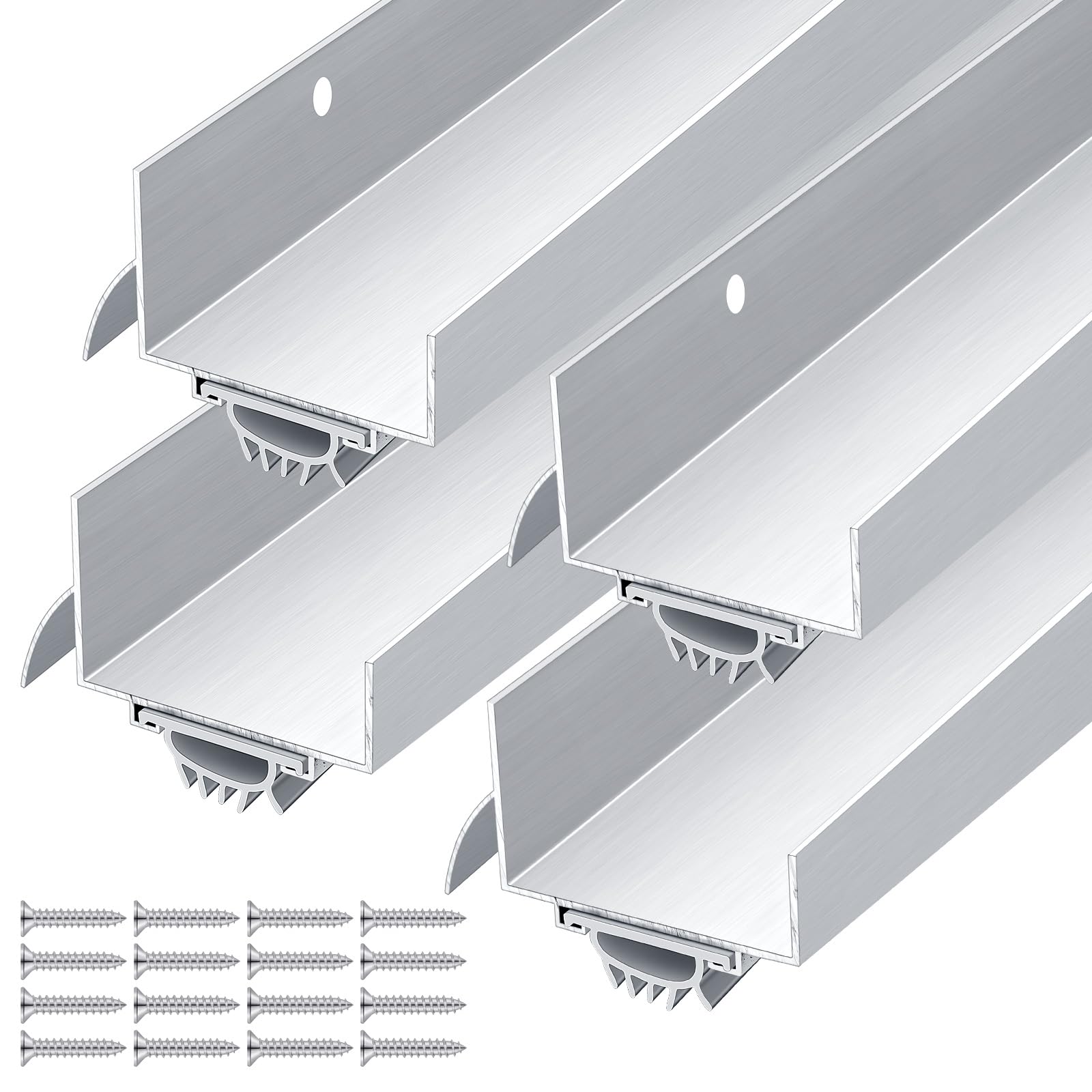 Afoxsos  4 Pcs 1-3/4 in by 36 in U Shaped Aluminum Door Bottom Sweep with Drip Cap Screw On Weatherstrip Draft Stopper for Exterior Front Bottom