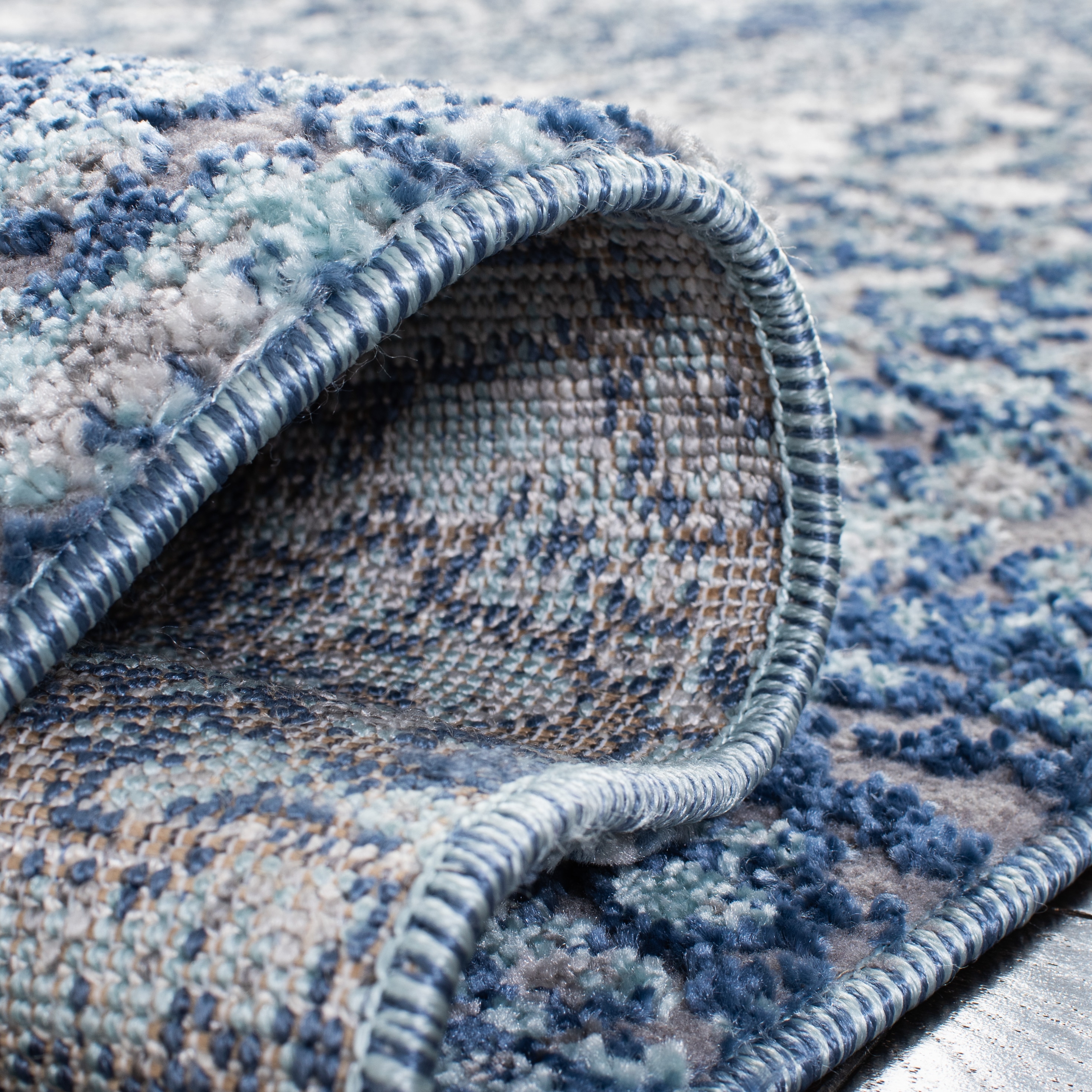 Navy and Gray Abstract Synthetic Rectangular Area Rug