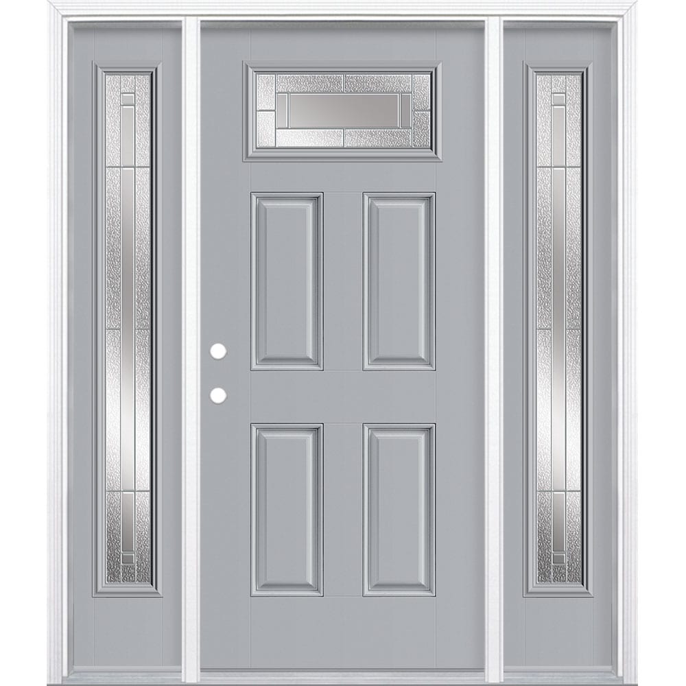 Masonite 3420038 Focus 64-in x 80-in x 4-9/16-in Fiberglass 1/4 lite Right-hand inswing Infinity Gray Painted Prehung Front Door with Sidelights with Brickmould Insulating core