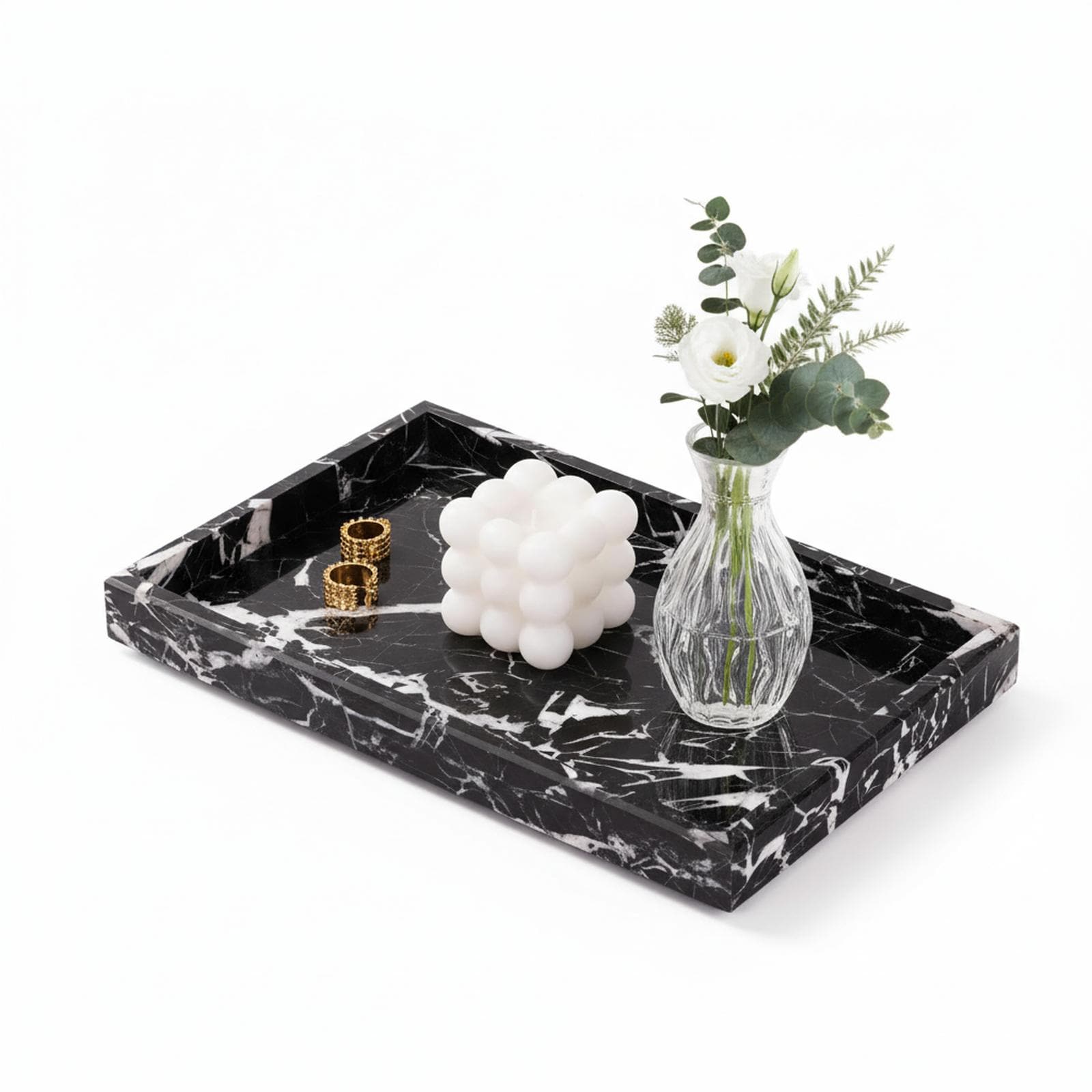 Baginizer  Marble Bathroom Tray Countertop Organizer Decorative Stone Vanity Tray for Perfume Jewelry Cosmetics Multi-Purpose Home Decor