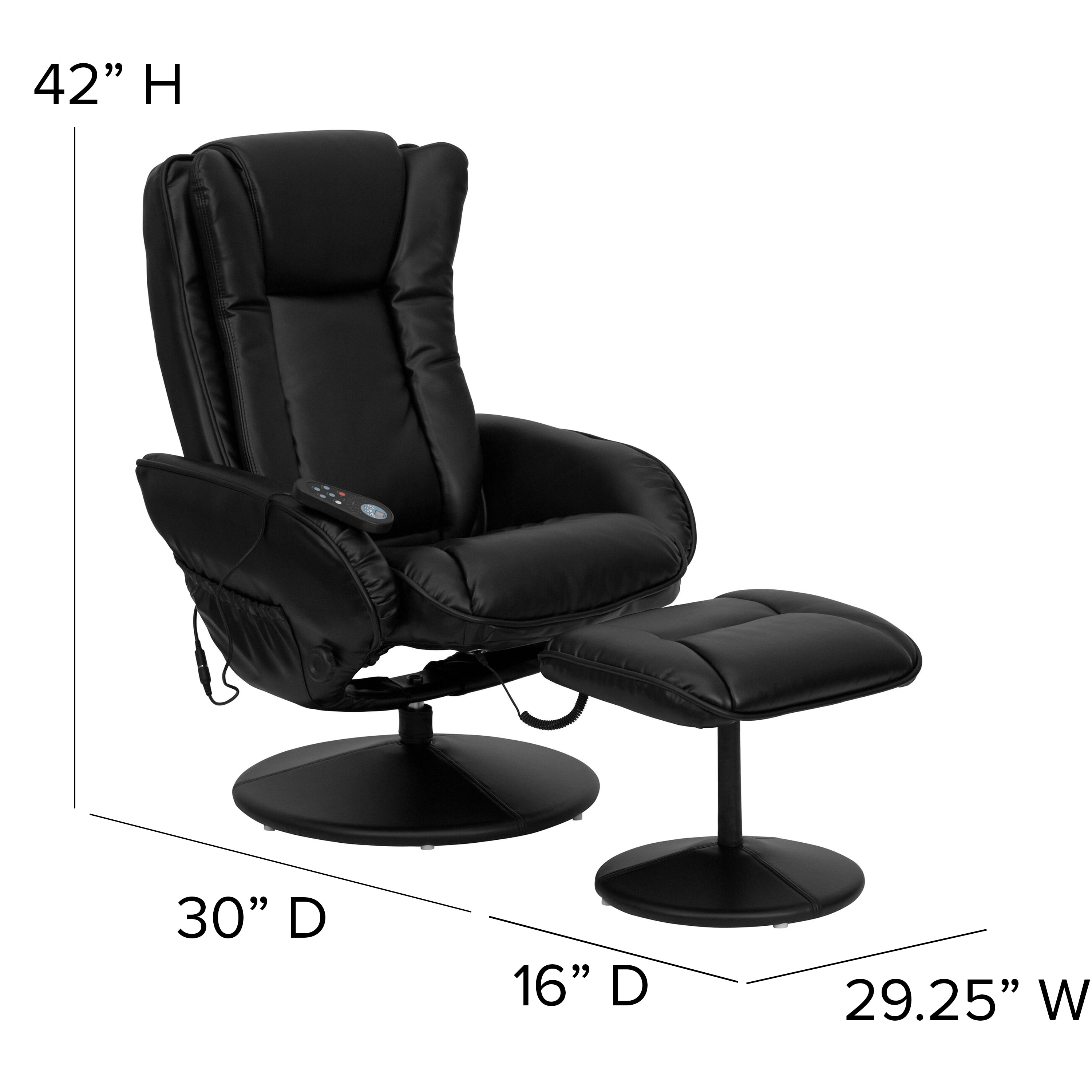 Black Leather Swivel Recliner with Ottoman and Massage