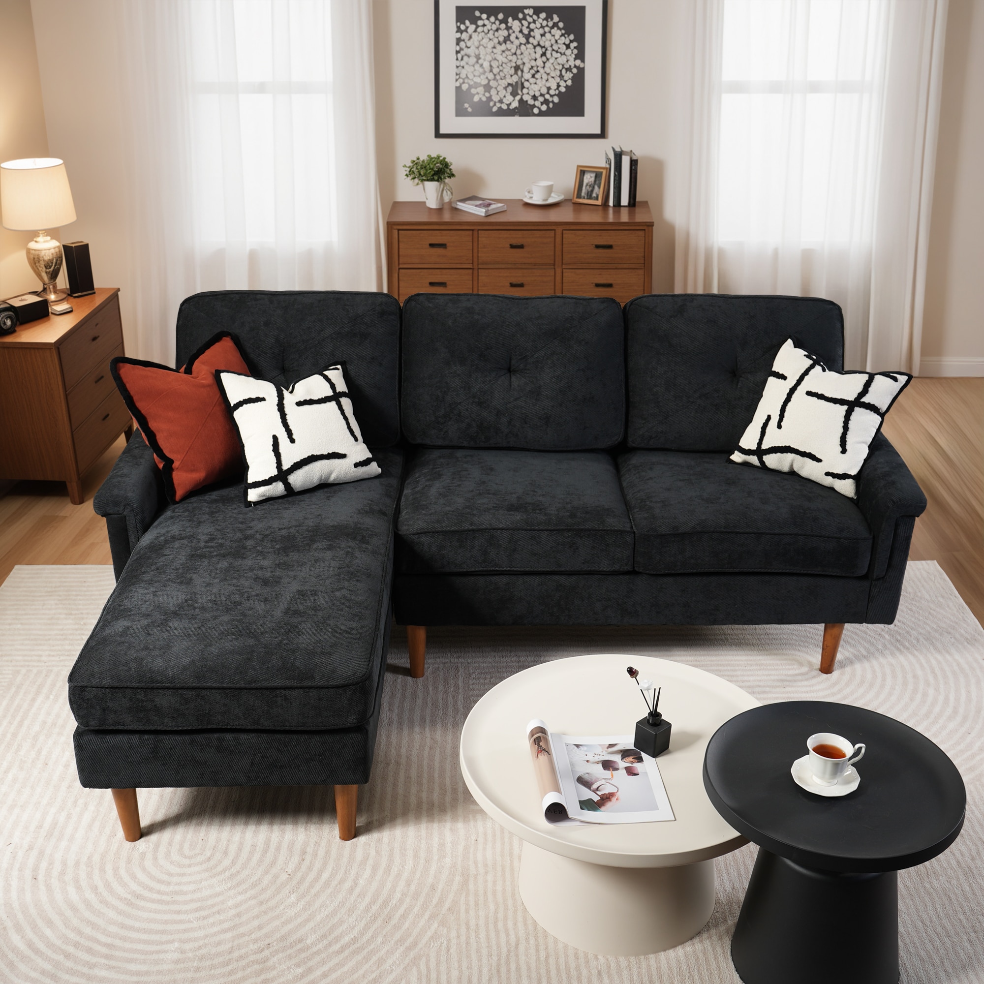 ALTRIGUS 6L-NOPL400-AL 87-in Modern Twill Black-Left Chaise Twill 3 -seater Reclining Sofa