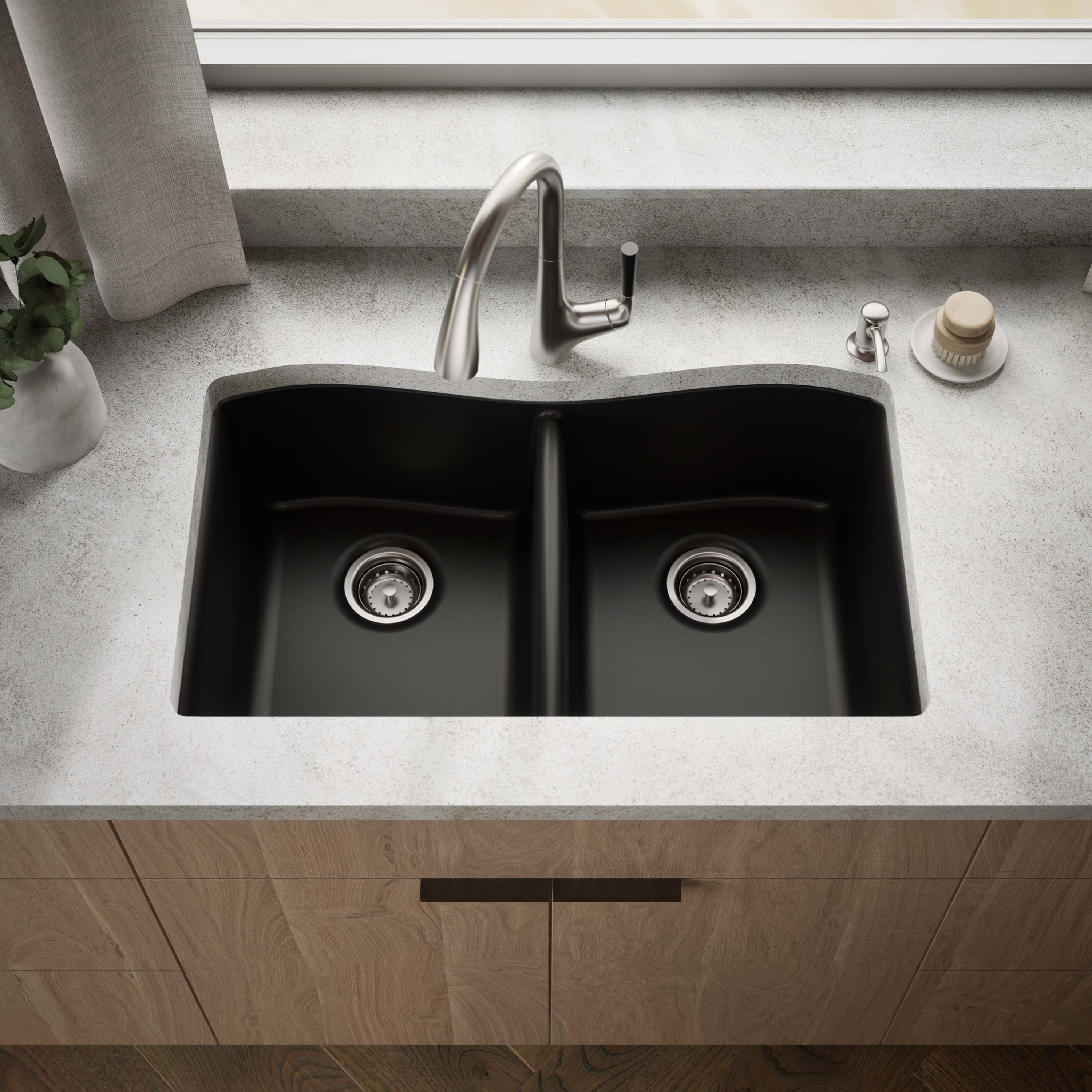 KOHLER R8185-2PC-CM1 Ealing Drop-in or undermount 33-in x 22-in Composite Double equal bowl Kitchen Sink All-in-One Kit