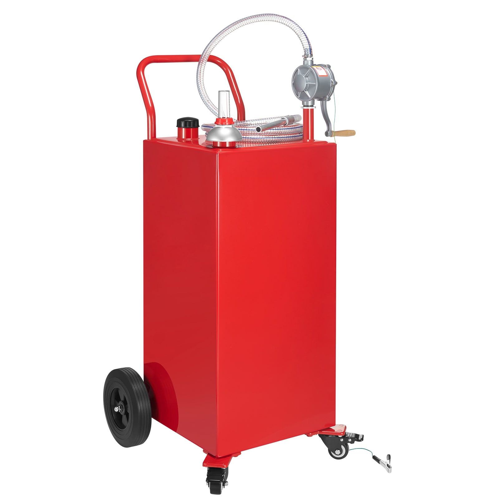 VEVOR 40 Gallon Fuel Caddy Gasoline and Diesel Fuel Tank with Manual Transfer Pump Portable Fuel Storage Tank with 4 Wheels and 10 ft Hose Gas Caddy for Cars Lawn Mowers ATVs Boats More Red