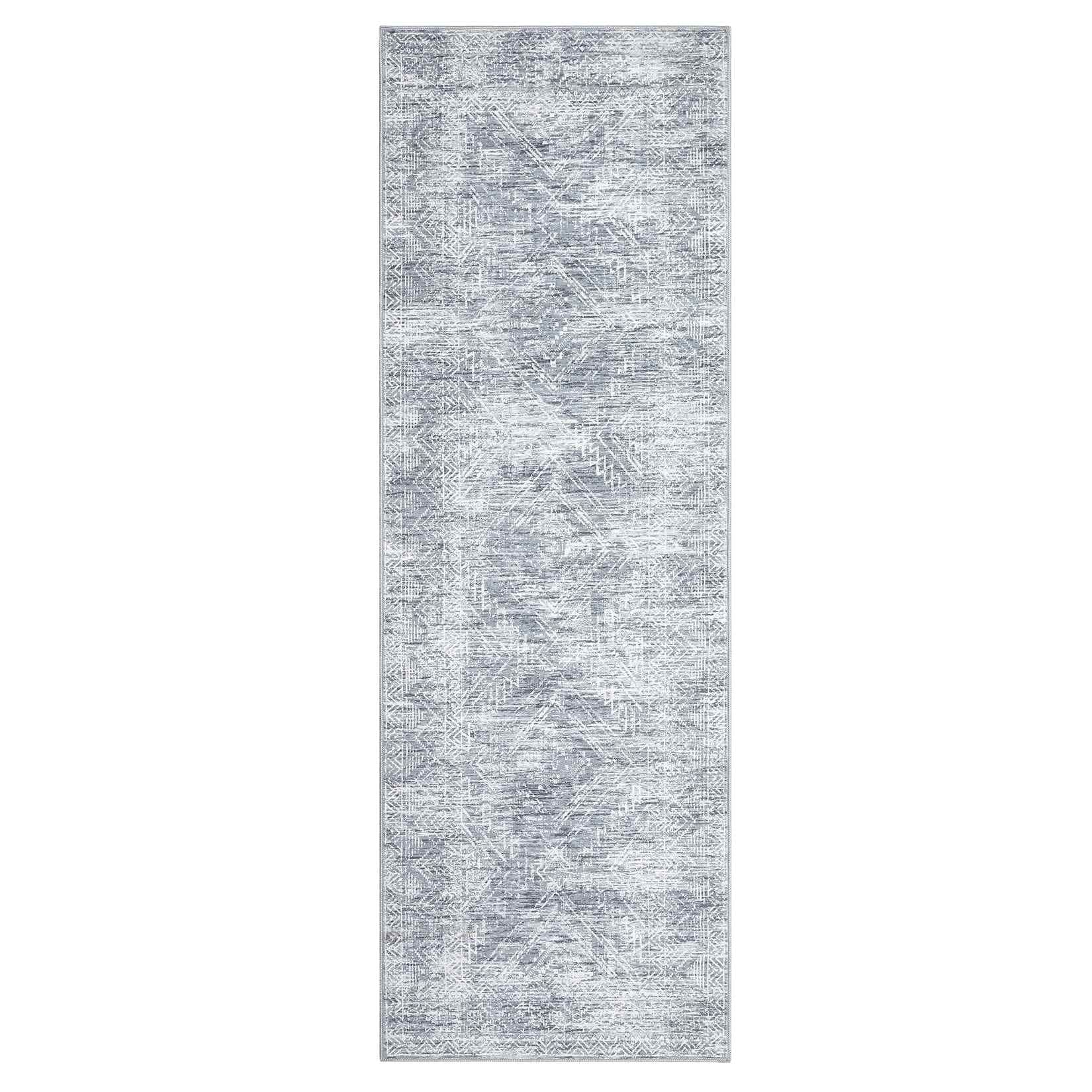 WhizMax SUNNY-PHO-33RAOBHL 2 x 8 ft Polyester Grey Rectangular Hallway Entryway Bathroom Kitchen Geometric Modern Machine Washable Runner Rug