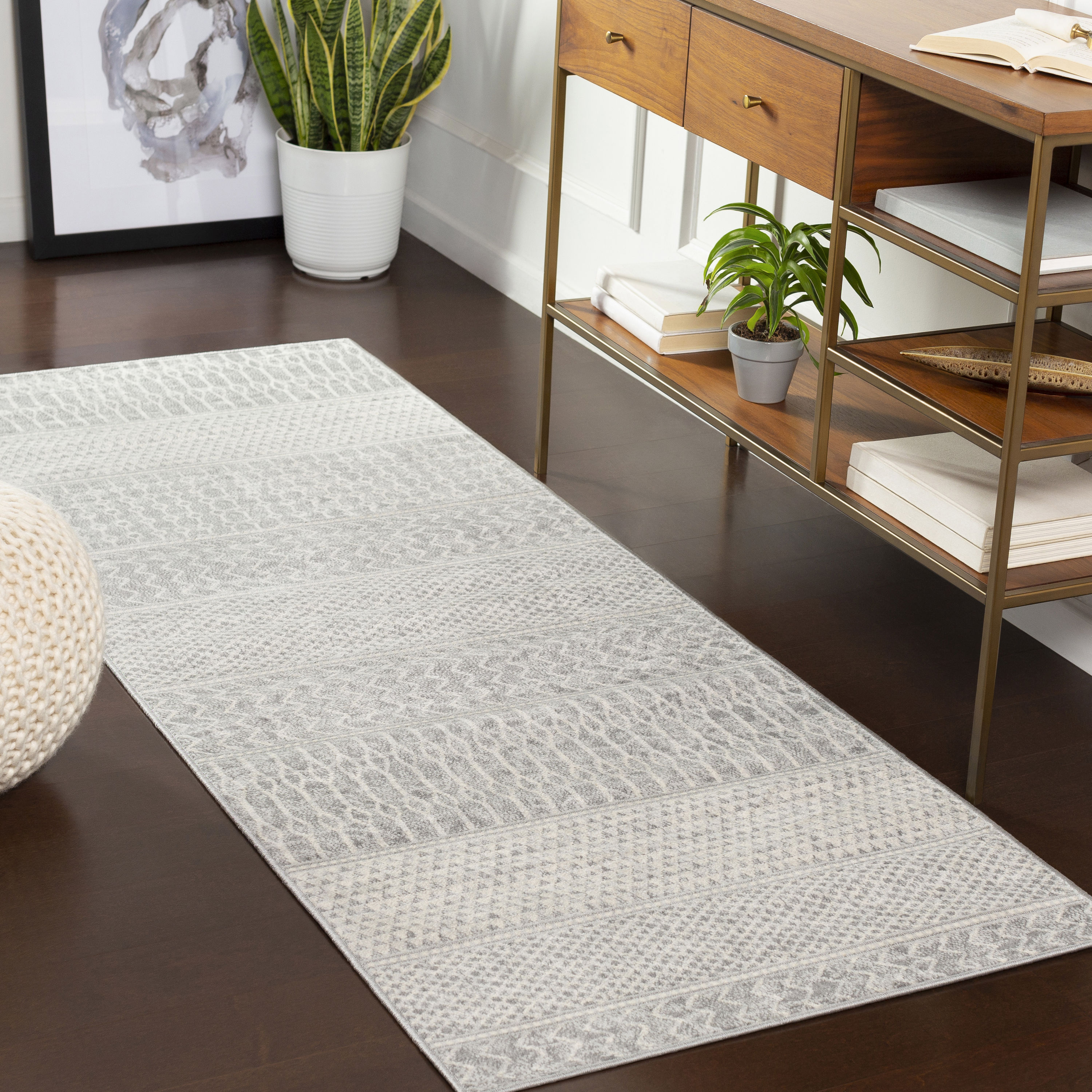 Livabliss MOC2304-2773 Monaco 2 x 8 (ft) Polypropylene Medium Gray Rectangular Indoor Stripe Industrial Runner rug