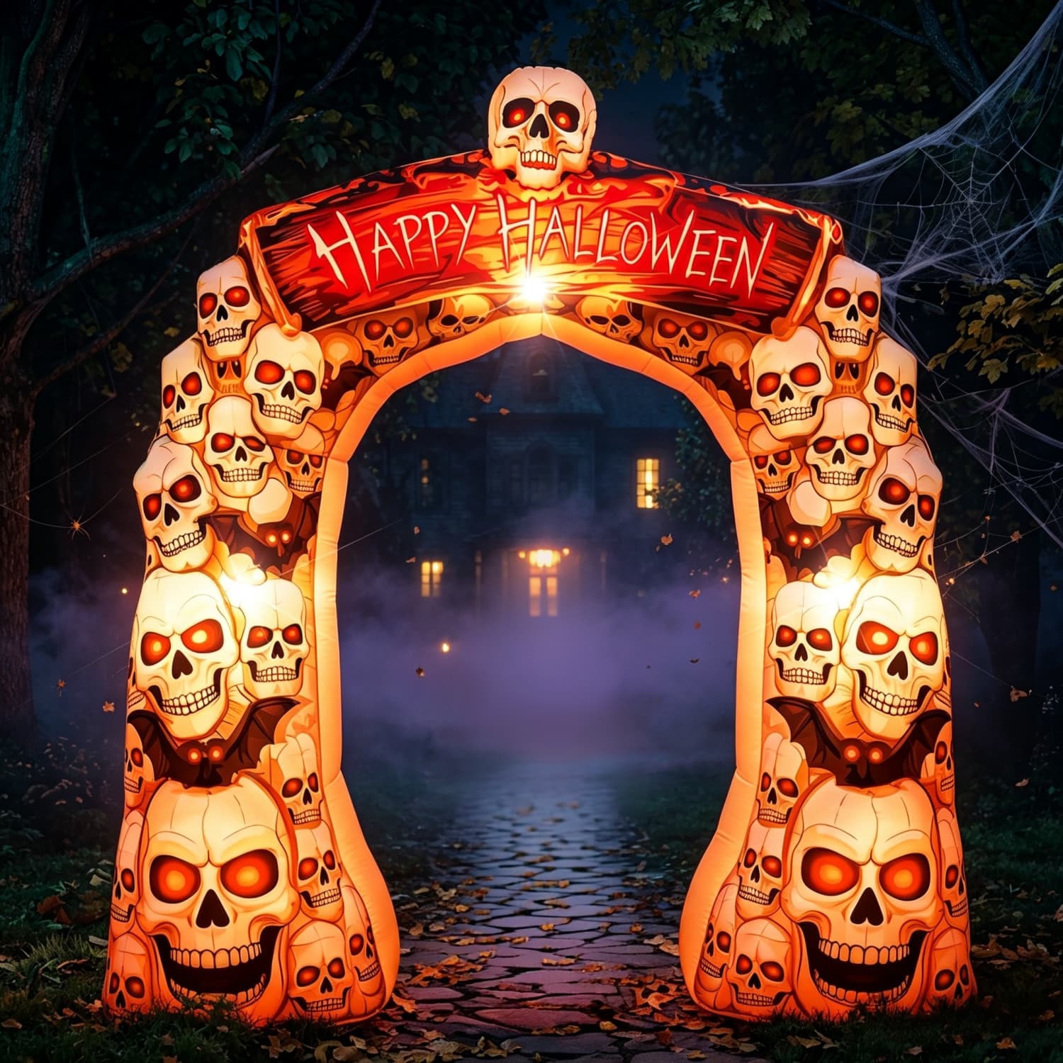 OGETFUUR 8.1FT Halloween Inflatables Outdoor Skull LED Archway with Built-in Blower Fast-inflating Weather-resistant Staked Halloween Decorations for Yard Haunted House Party Entrance
