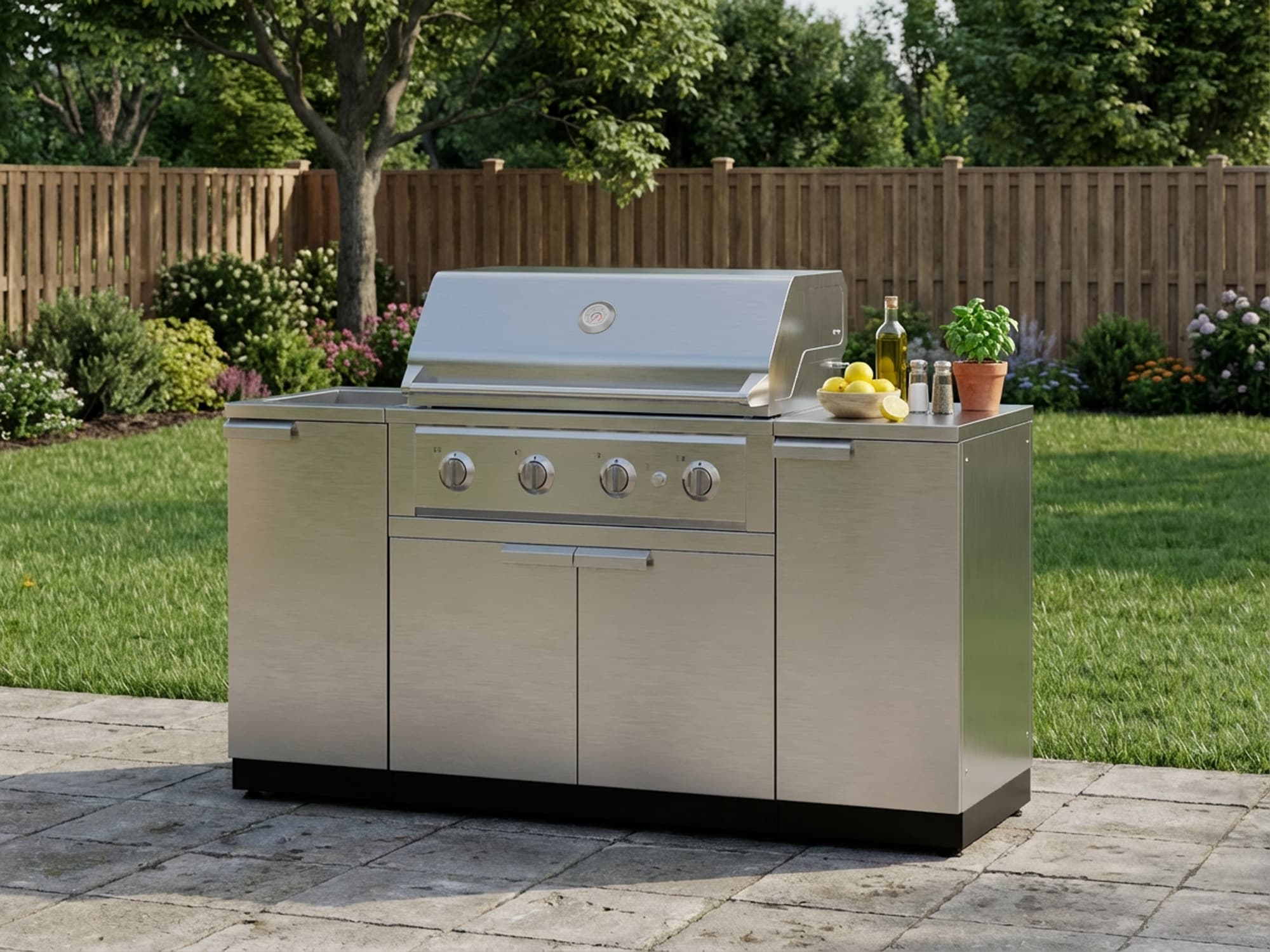 NewAge Products Classic Series 65-in W Stainless Steel Powder-coated steel Grill island Modular Outdoor Kitchen 3 -Burners