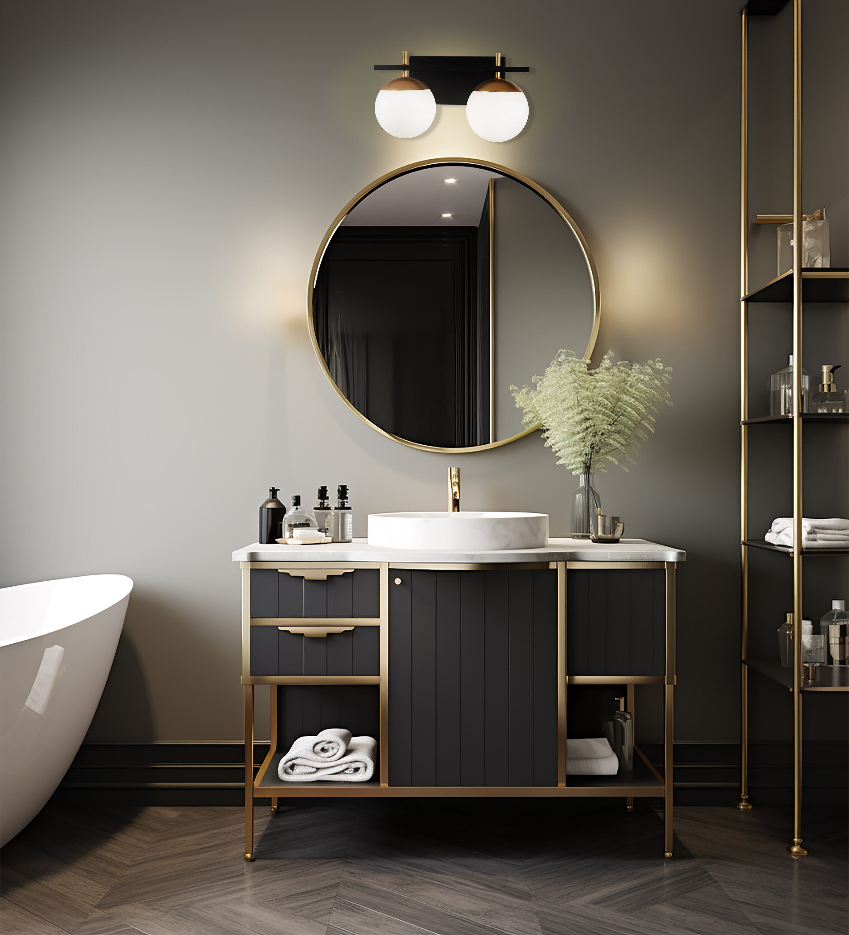 Weathered Black and Autumn Gold 2-Light Wall Sconce with Etched Opal Glass