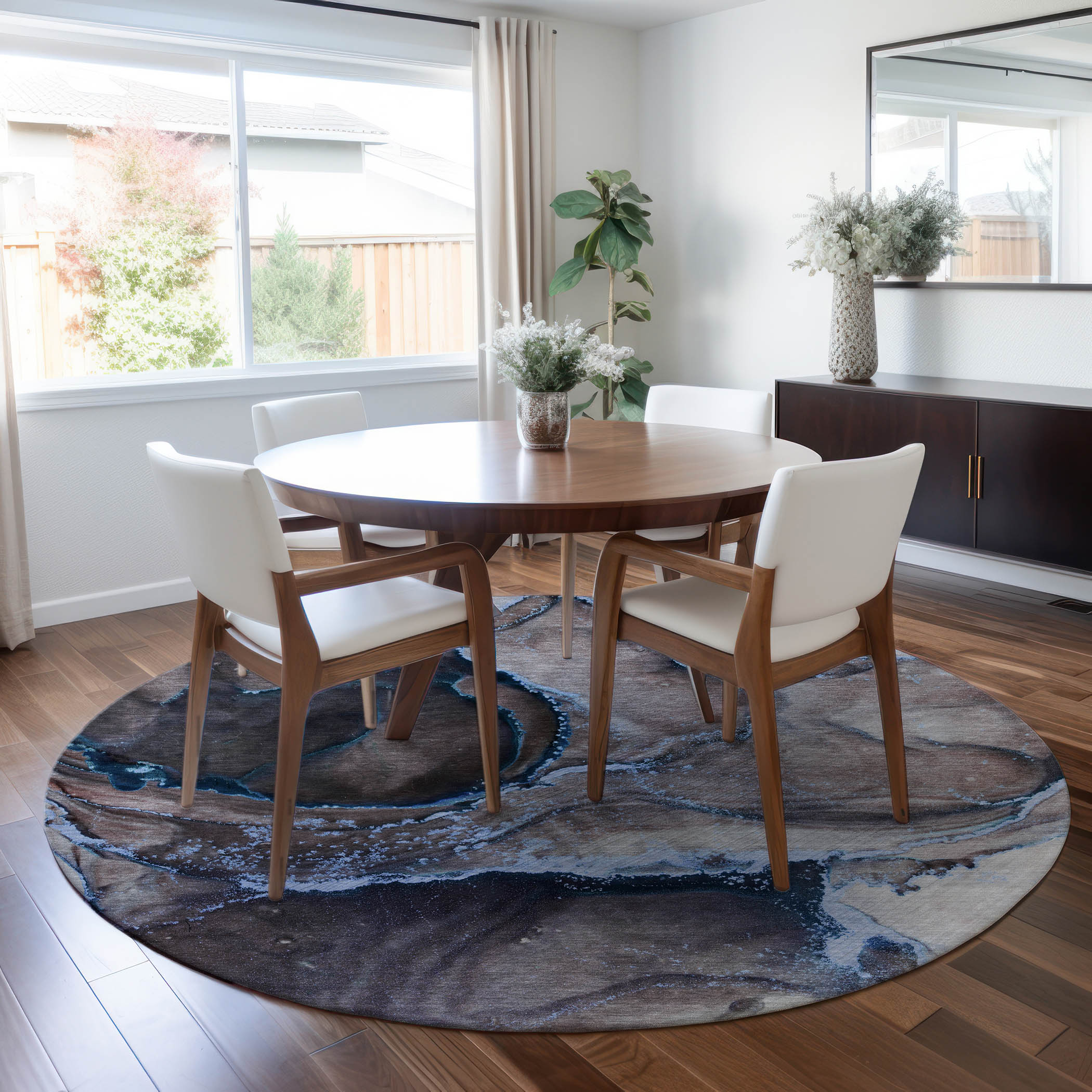 Addison Rugs ACN525NA8RO Chantille ACN525NA 8 x 8 (ft) Polyester Navy Round Indoor/Outdoor Abstract Machine washable Area rug