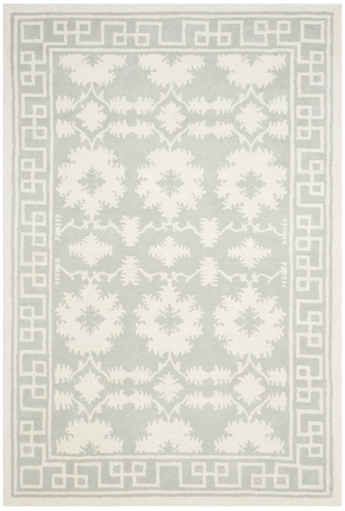 Safavieh BEL132B-4 Bella Marilla 4 x 6 (ft) Tufted Wool Gray/Ivory Rectangular Indoor Floral/Botanical Oriental Area rug