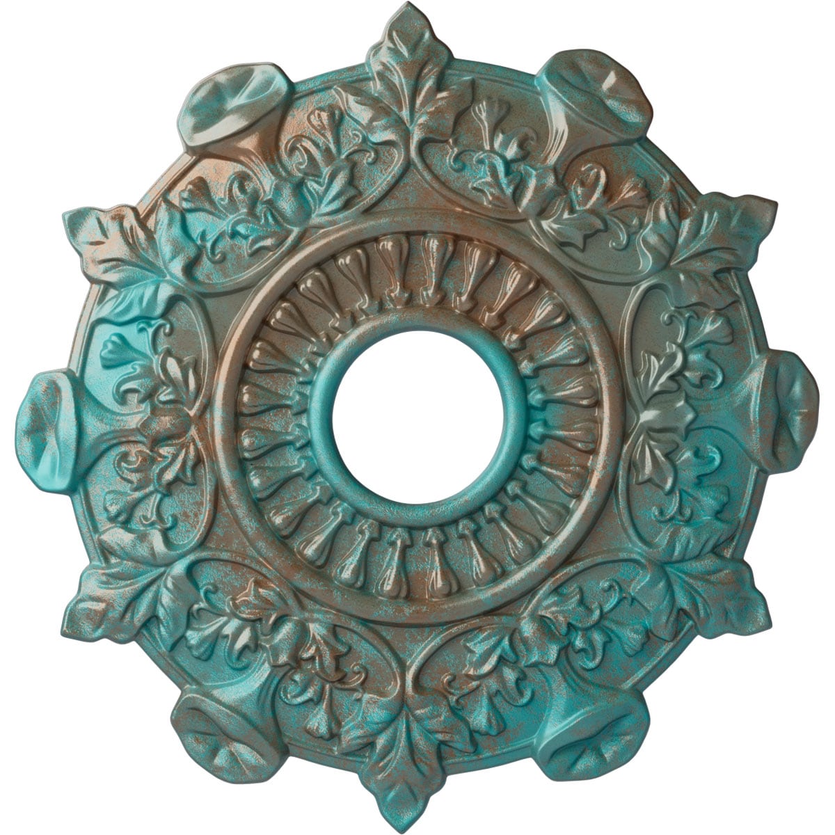 Ekena Millwork CM17PRCGS Preston 17.5-in W x 17.5-in L Painted Copper Green Patina Polyurethane Split Ceiling Medallion
