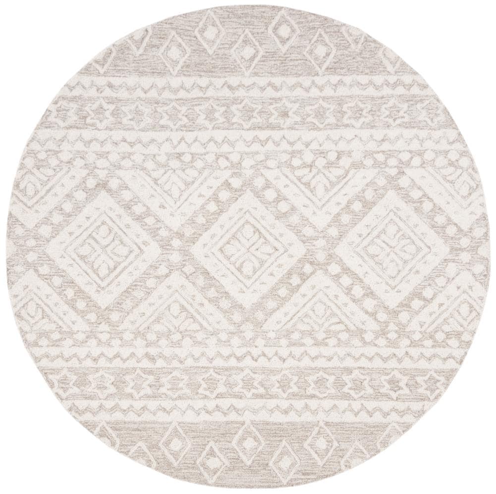 Safavieh MLP501B-5R Micro-Loop Graphics 5 x 5 (ft) Tufted Wool Beige/Ivory Round Indoor Abstract Southwestern Area rug