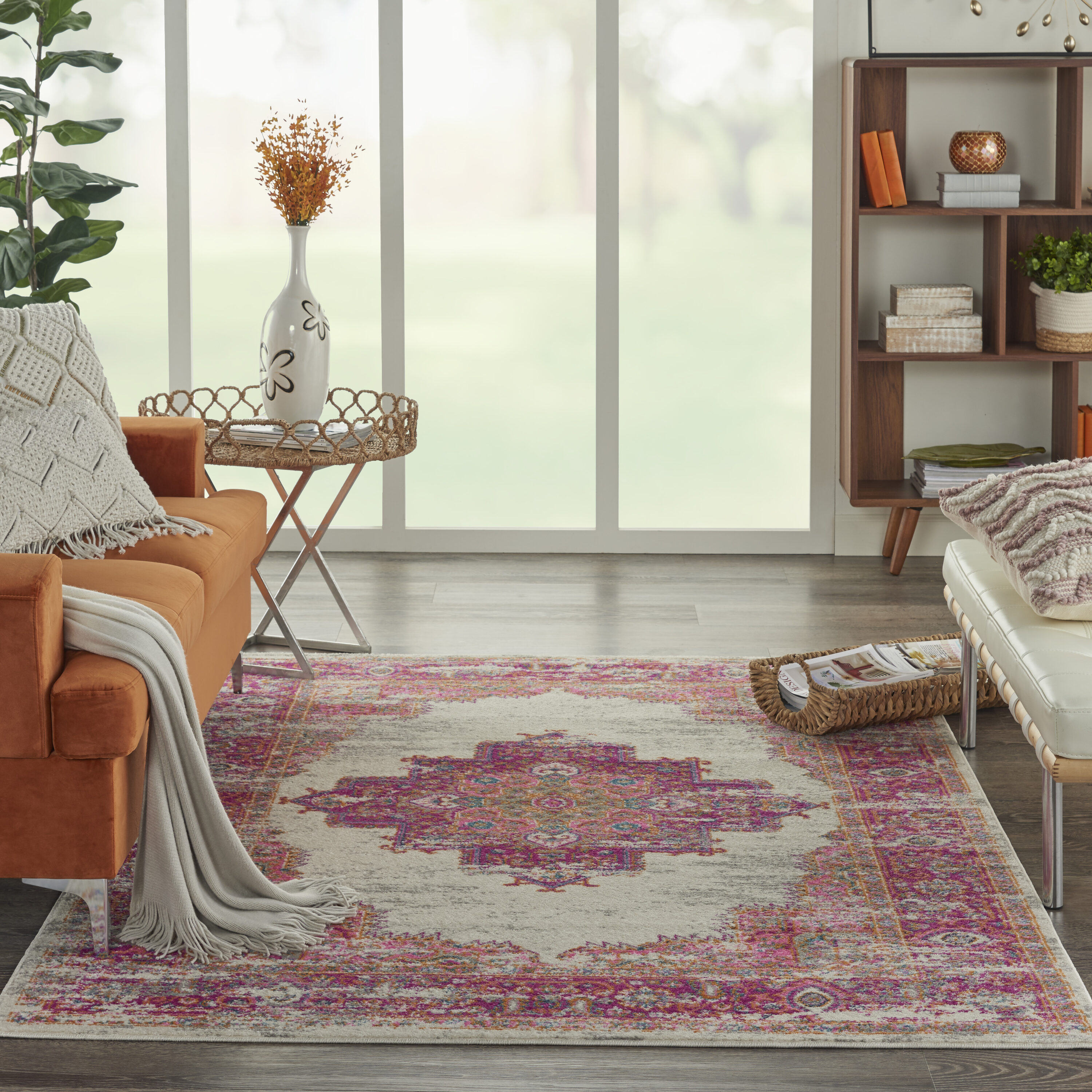 Nourison 99446388162 Passion 4 x 6 (ft) Loomed Polypropylene Ivory/fuchsia Rectangular Indoor Abstract Area rug