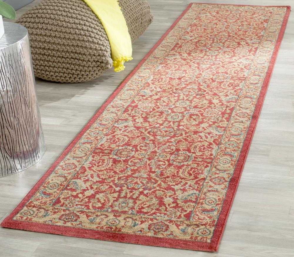 Elegant Mahal Red Synthetic 26" Washable Runner Rug