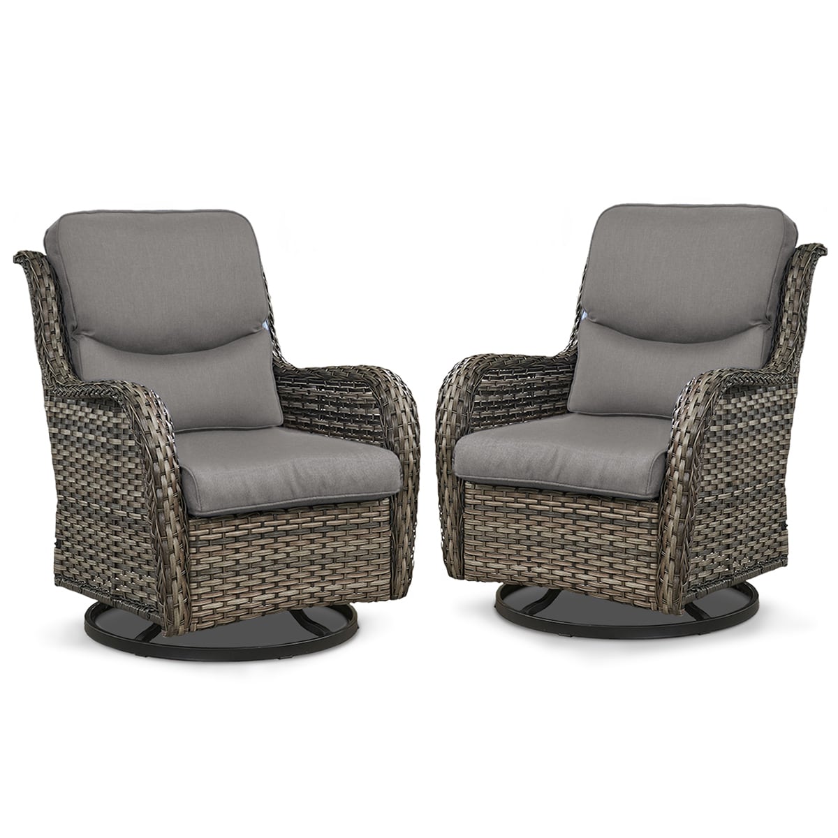 Rilyson FSXL024-3 Smiley Set of 2 Wicker Gray Wicker Frame Swivel glider Conversation Chair with Gray Beige Cushioned Seat