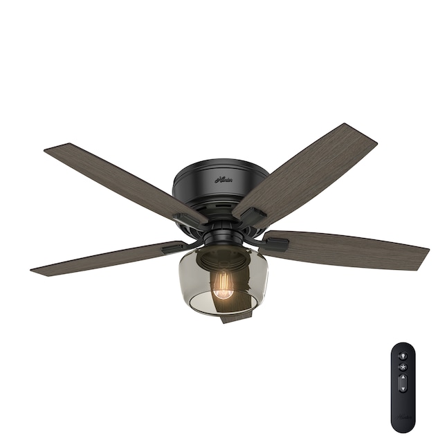 Hunter Bennett 52 In Matte Black Led Indoor Flush Mount Ceiling Fan With Light Remote 5 Blade The Fans Department At Com - How To Mount Ceiling Fan