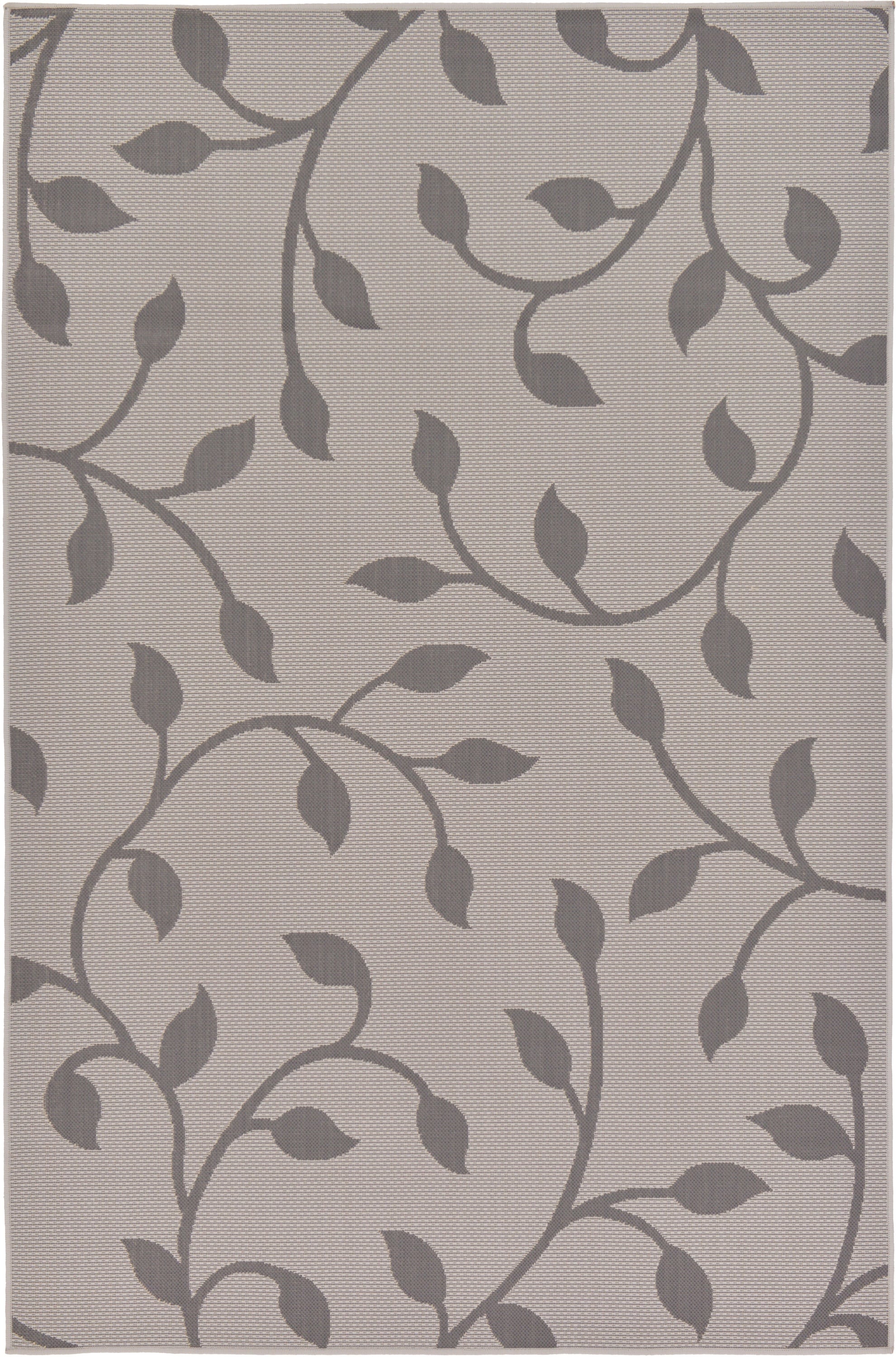 Unique Loom 3126542 Botanical Outdoor 5 x 8 (ft) Loomed Polypropylene Gray/Dark Gray Rectangular Indoor/Outdoor Floral/Botanical Bohemian/Eclectic Area rug