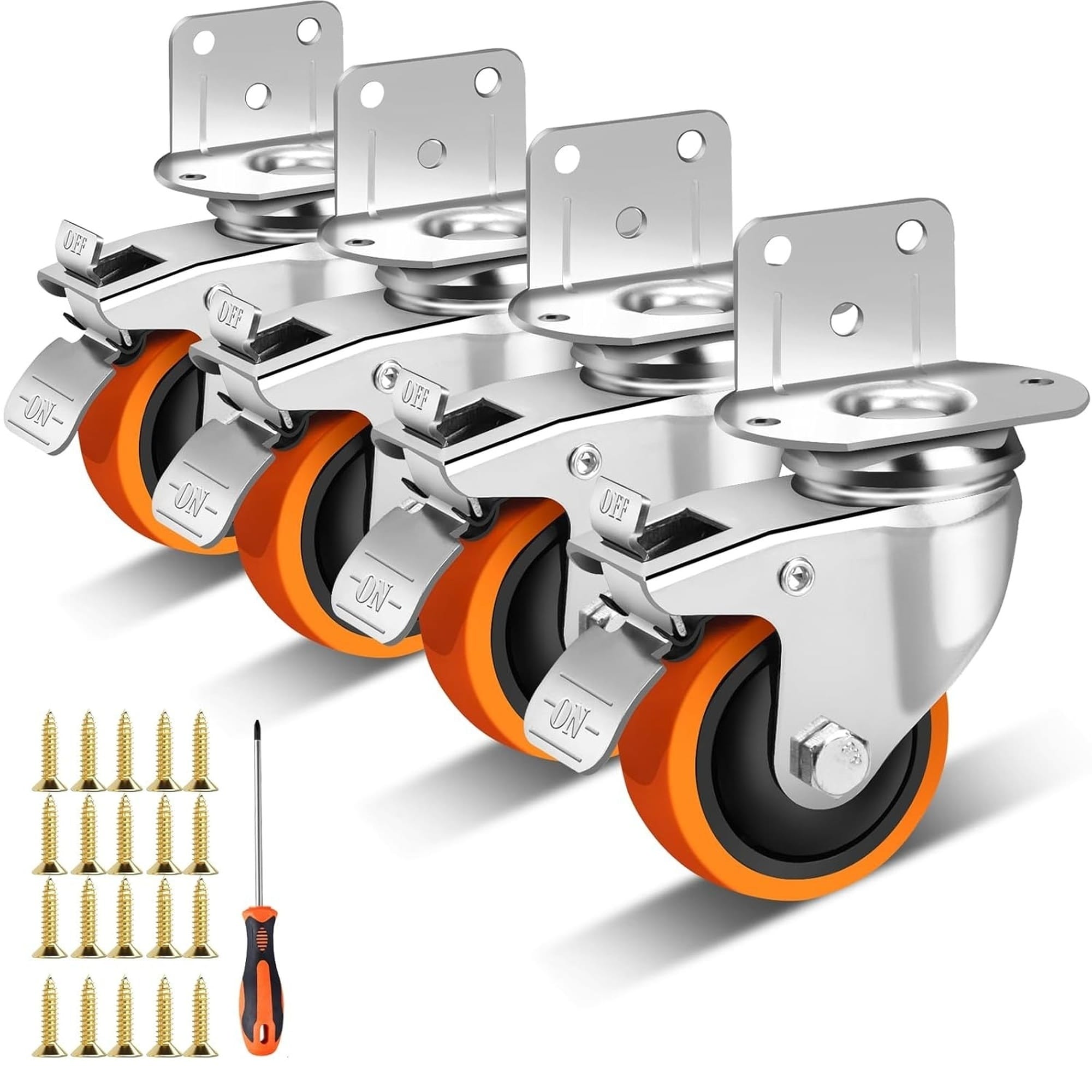 Numhew 2in H 4-Count Side Mount L-Shape Swivel Silent Rubber Caster Wheels with Brakes Heavy Duty Plate Set #NHBEN45570