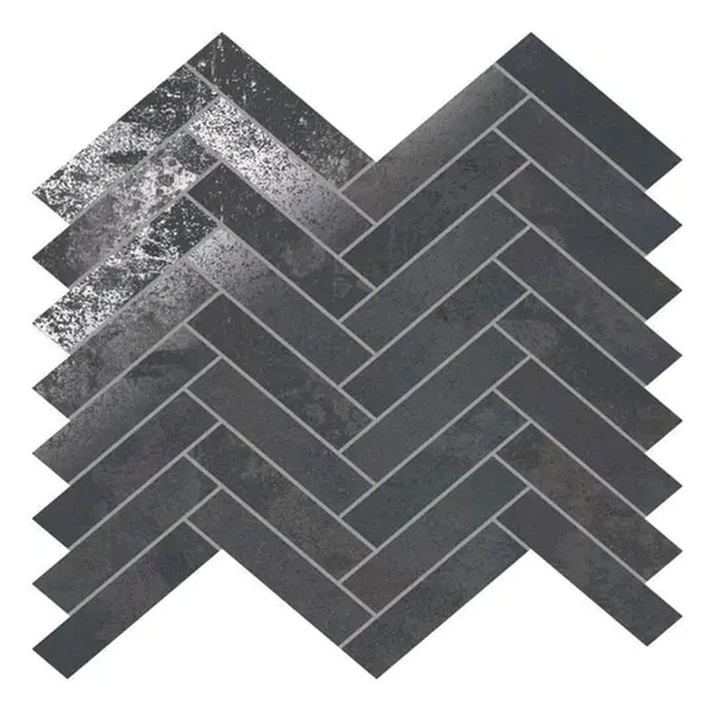 Apollo Tile Sample - Nordel Steel Black 4-in x 5-in Matte Porcelain Patterned Herringbone Floor and Wall Tile