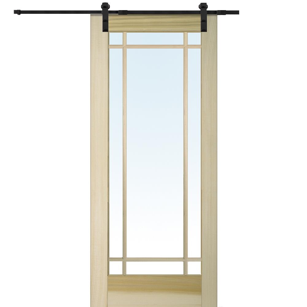 MMI DOOR ZL09574 32-in x 80-in Unfinished Poplar Clear Glass Solid Core Unfinished Poplar Veneer Single Barn Door (Hardware Included)