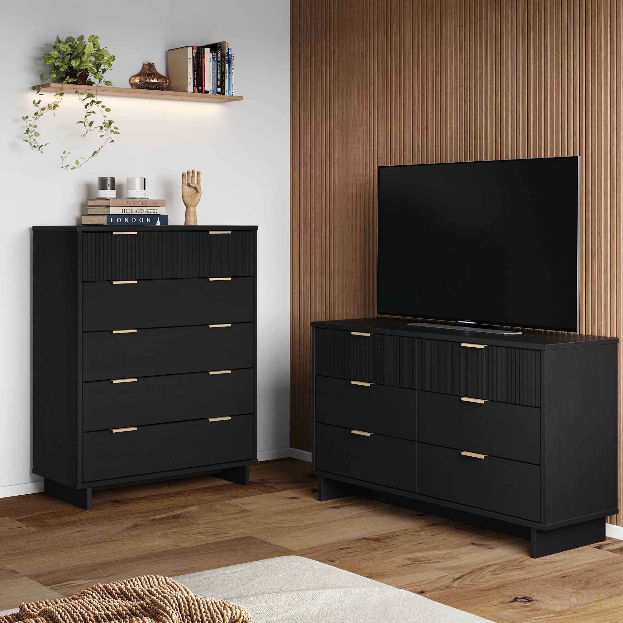 Manhattan Comfort GRAN062 Black Full Bedroom Set
