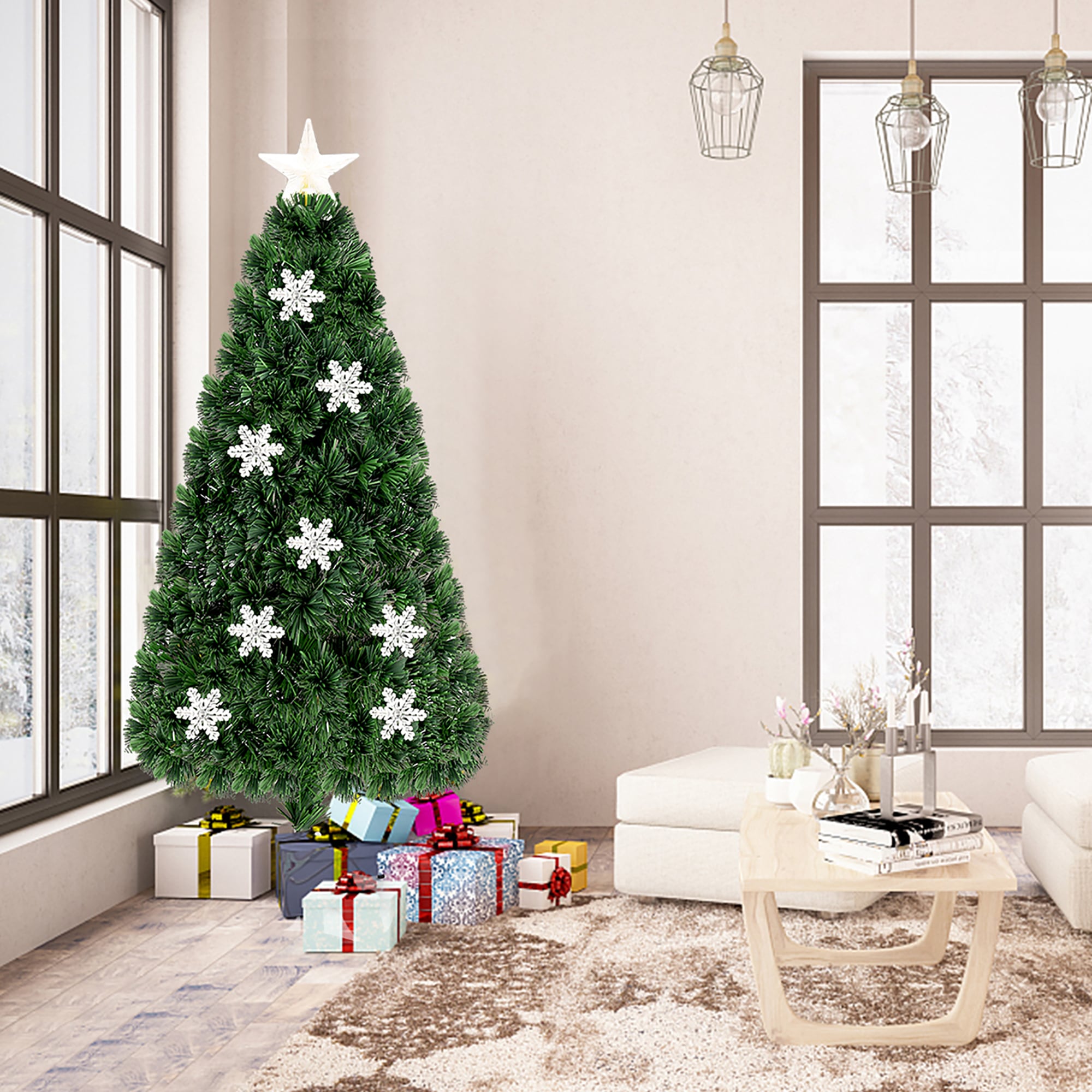 5-Foot Green Fiber Optic Artificial Christmas Tree with Multicolor LED Lights
