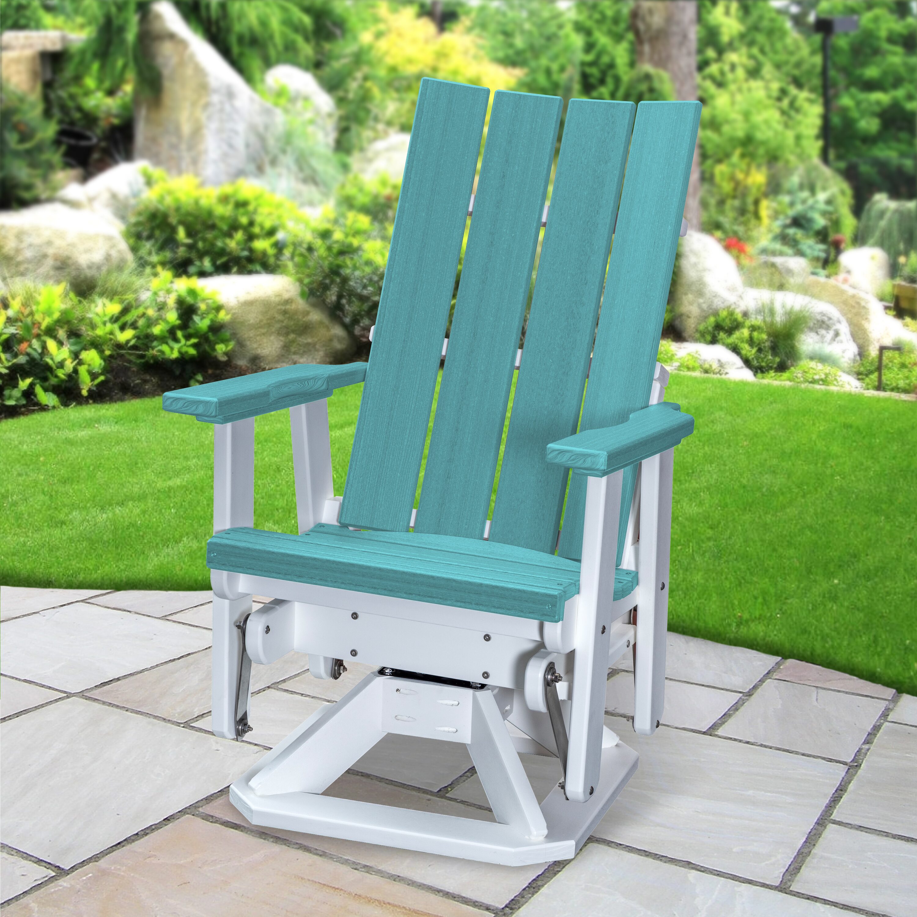 American Furniture Classics Brandon Black HDPE Frame Swivel glider Adirondack Chair with Slat Seat