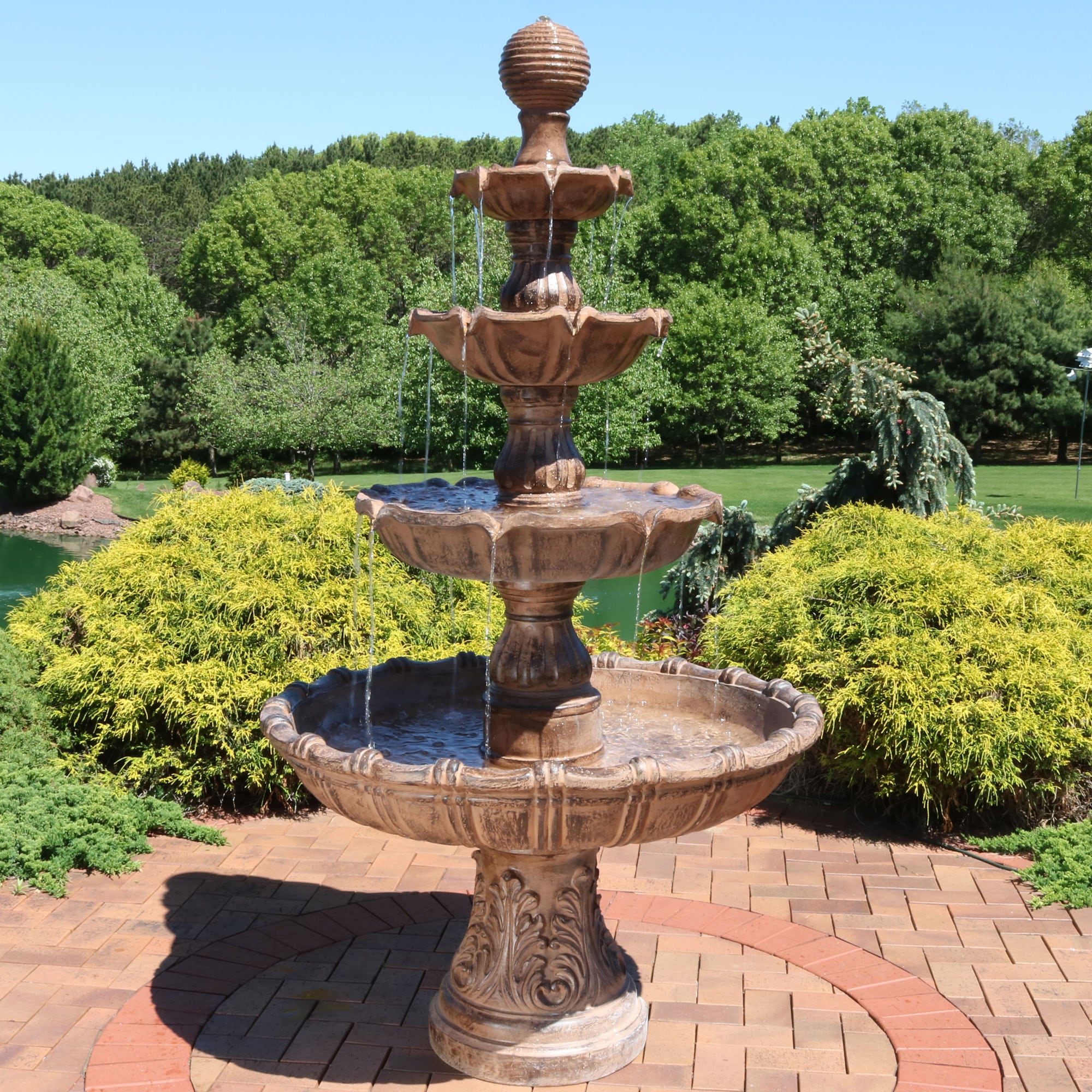 Sunnydaze Decor 80-in H Fiberglass Tiered Fountain Outdoor Fountain ...