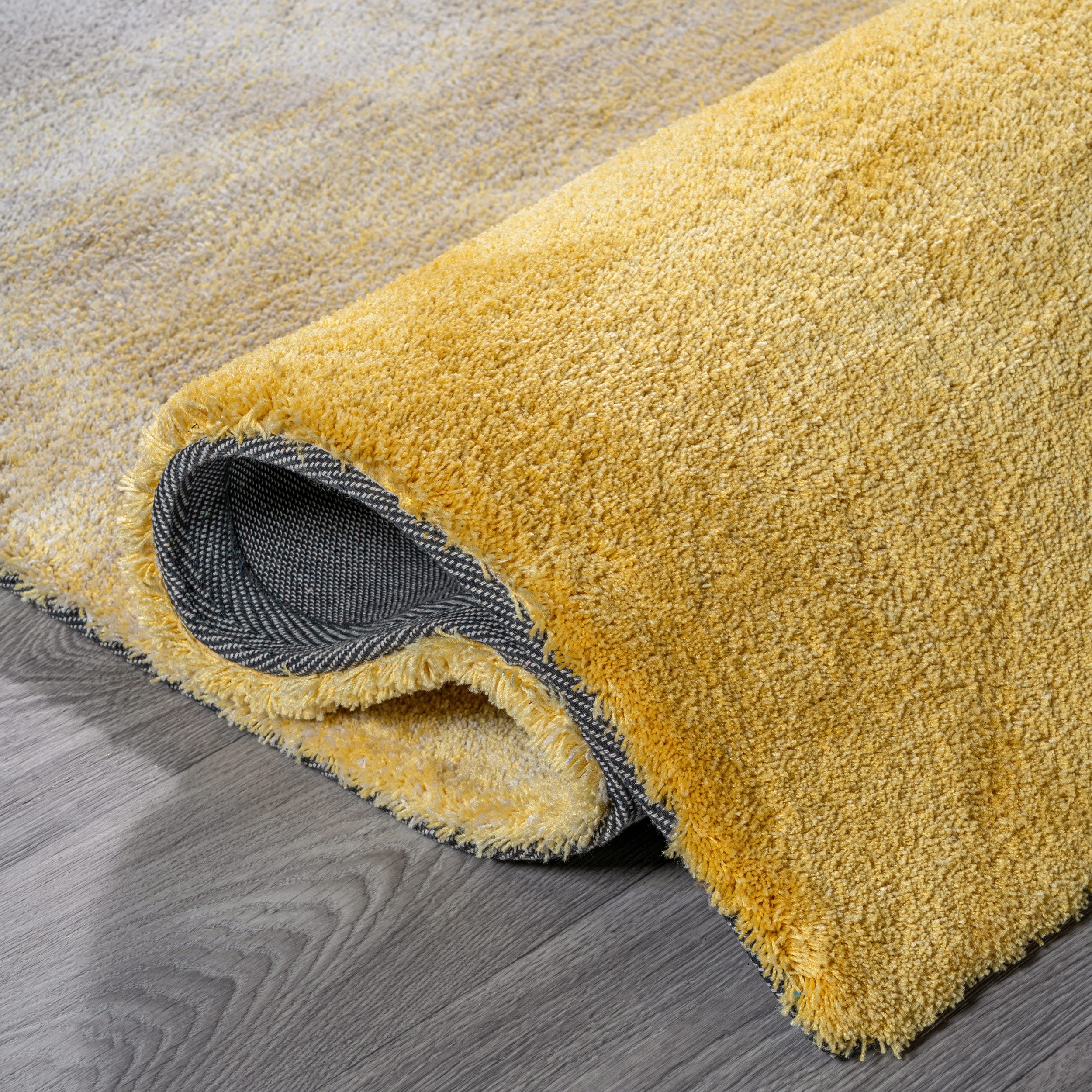 Yellow and Gray Ombre Hand-Tufted Shag Rug, 4' x 6'