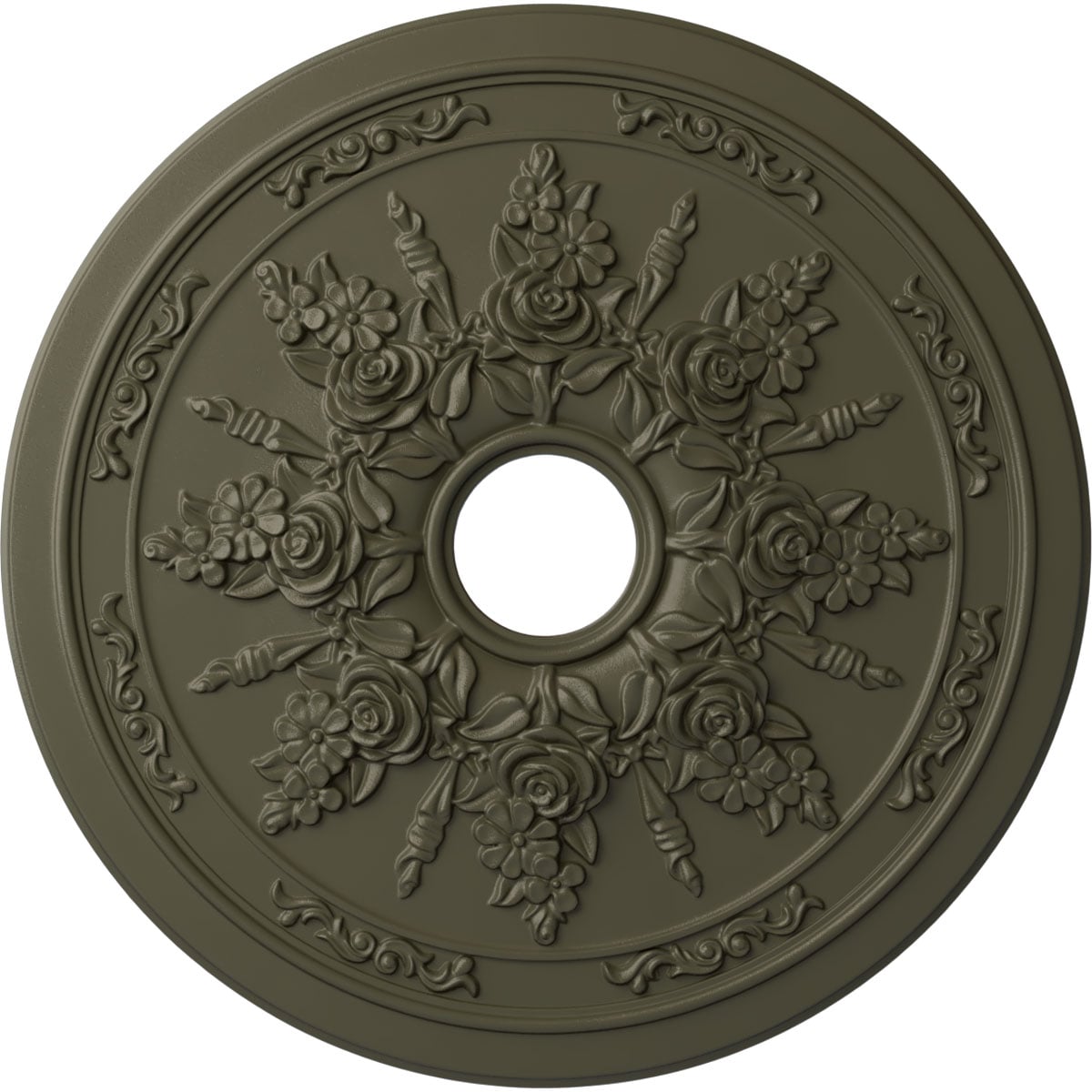 Ekena Millwork CM23ROWHF Rose and Ribbon 23.625-in W x 23.625-in L Painted Witch Hazel Polyurethane Whole Ceiling Medallion