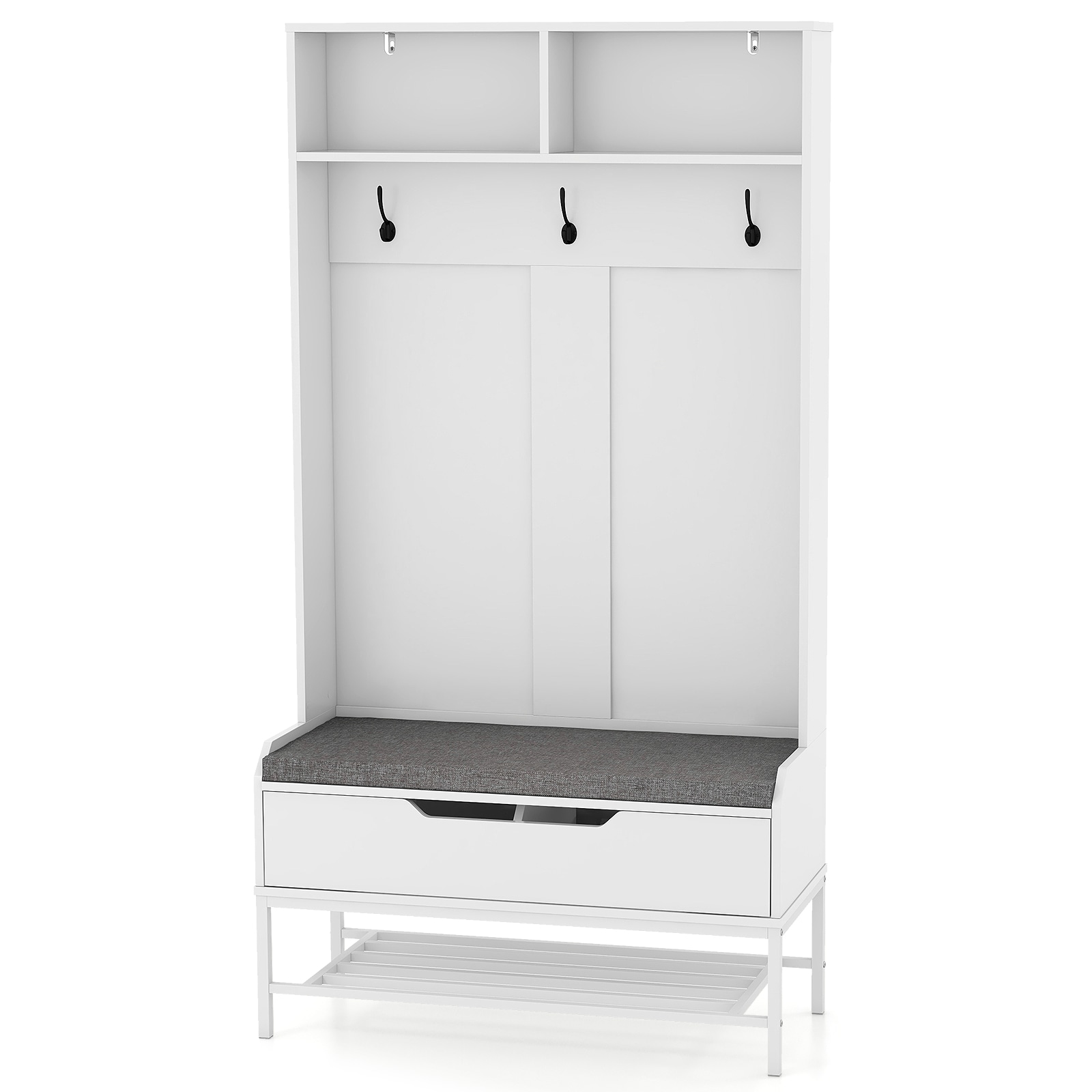 Slickblue 35.5 Inch 4-in-1 Hall Tree Bench Coat Rack Shoe Storage Display Shelf - 3 Colors