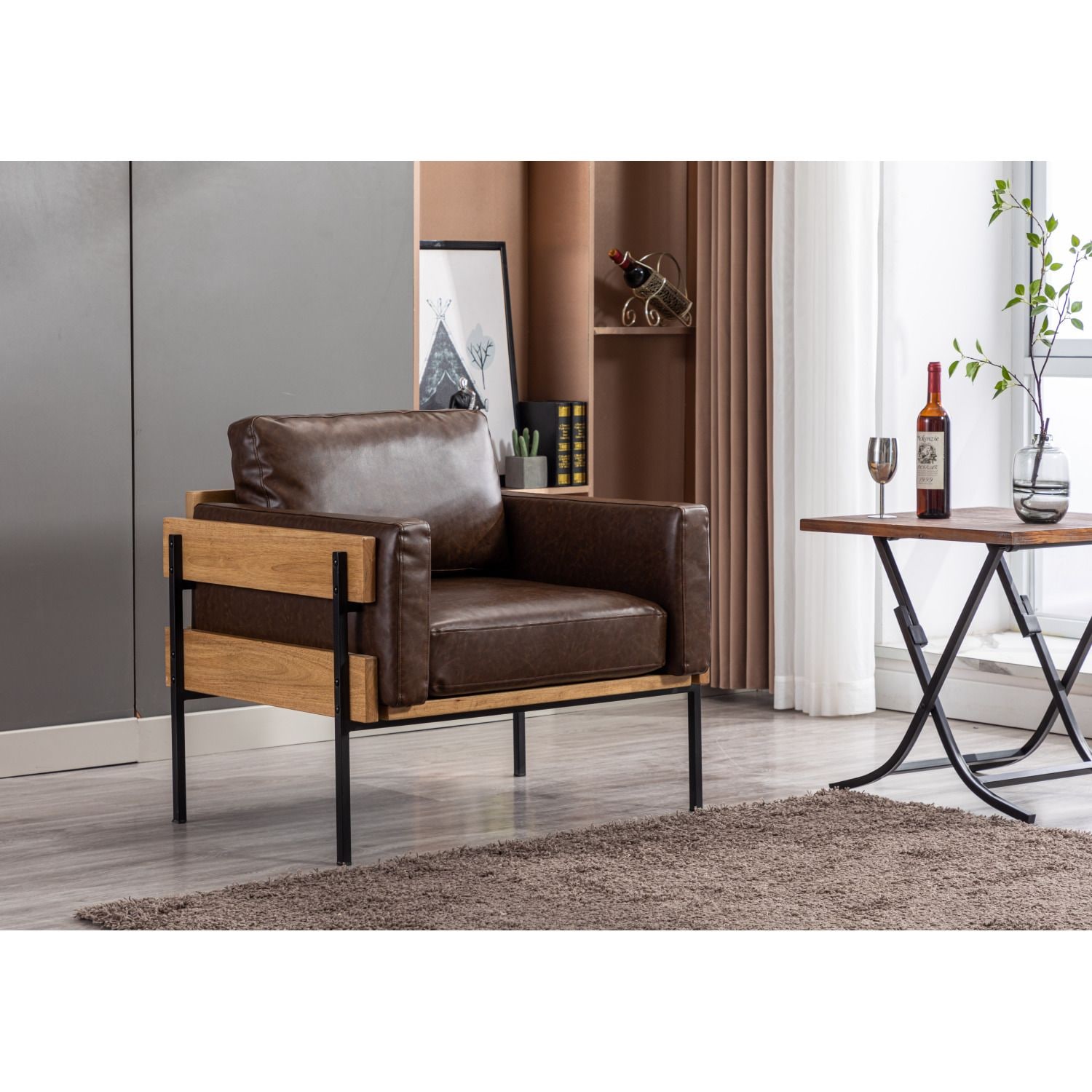 JASMODER W884S00001 Modern Light Brown Linen Accent Chair