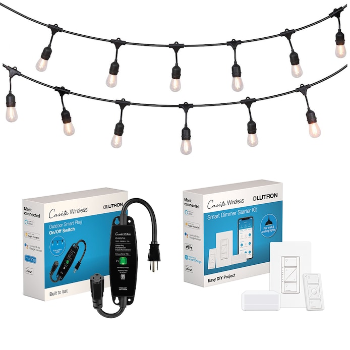 Lutron  Caseta Weatherproof Outdoor Smart Plug with Caseta Dimmer Starter Kit for Landscape and String Lighting Collection