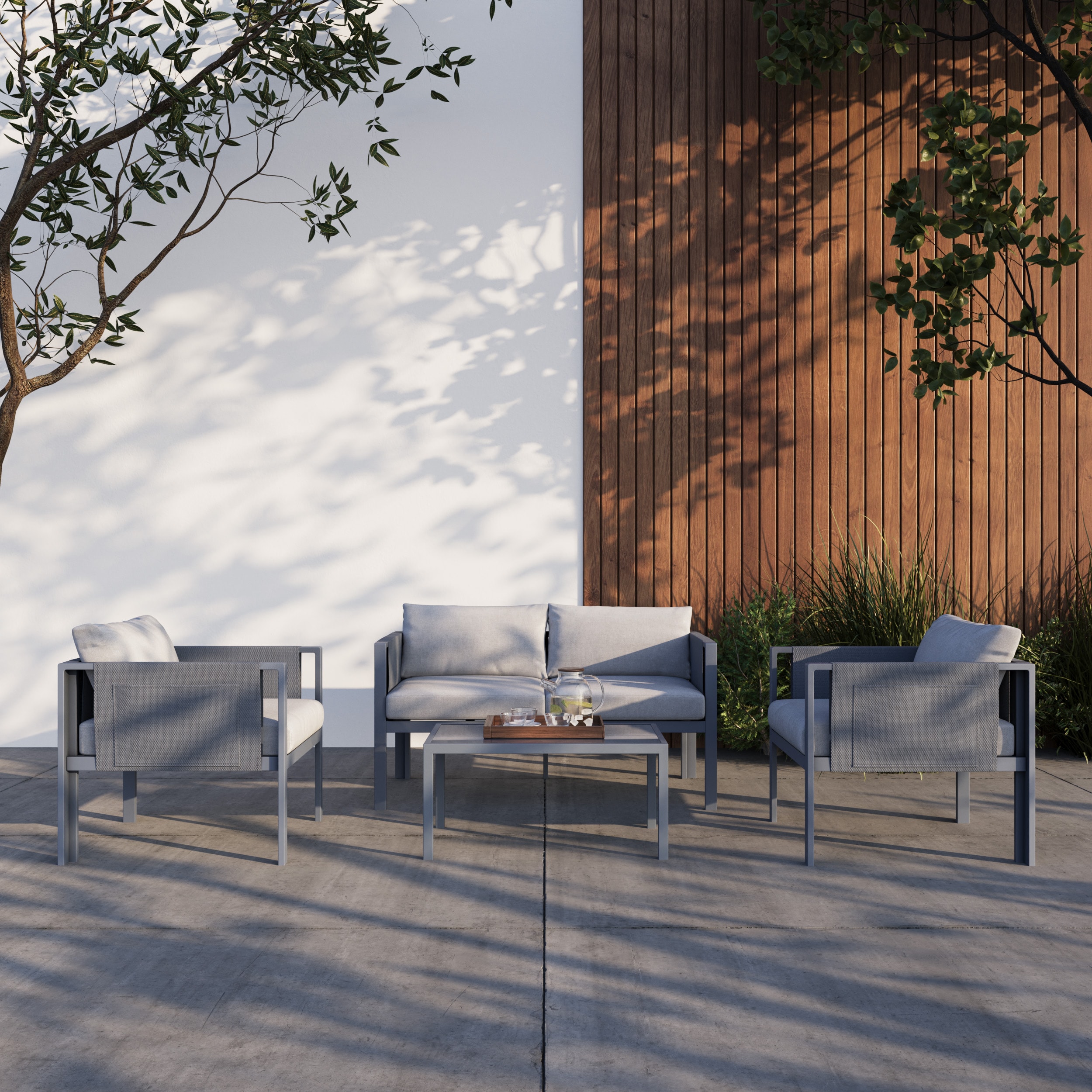 Deko Living COP30014 4 -Piece Patio Conversation Set with Gray Cushions