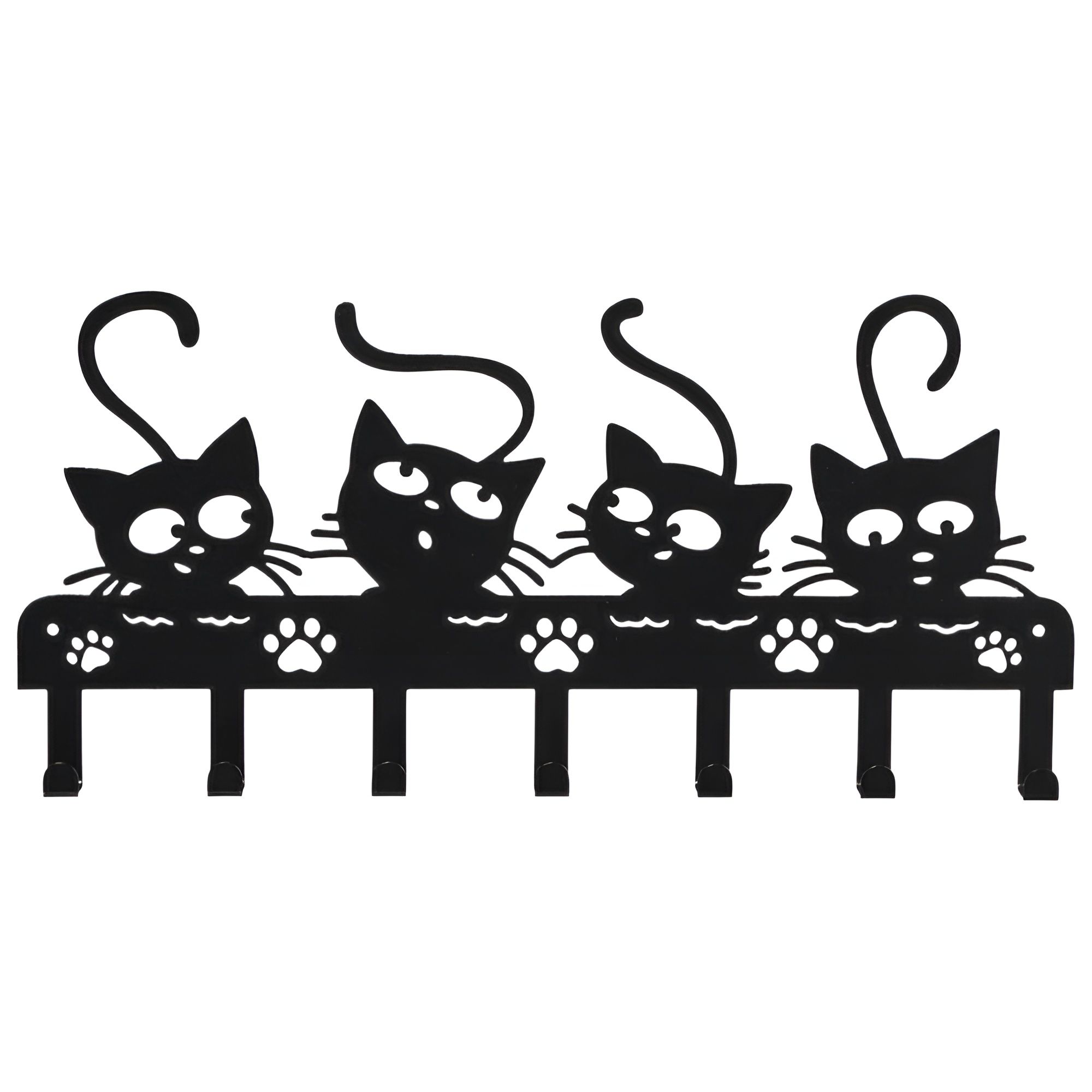 Slickblue 1Pc 7 Hook Black Cat Paw Decorative Wall Hook for Entryway Hallway Bedroom Office and Bathroom 11.81 in W x 5.62 in H