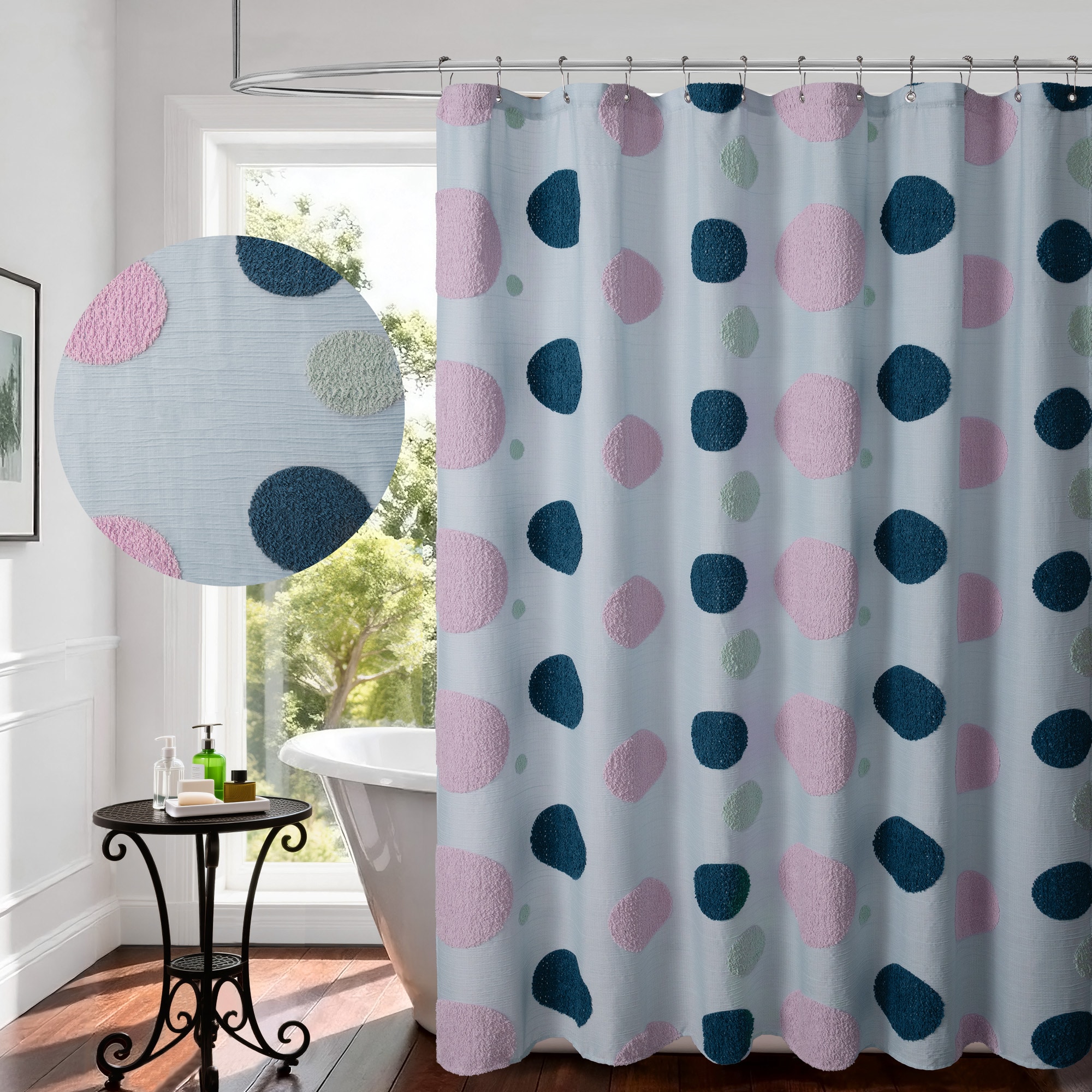 Awesome Home - 72-in W x 72-in L Tufted Circle Polyester Shower Curtain