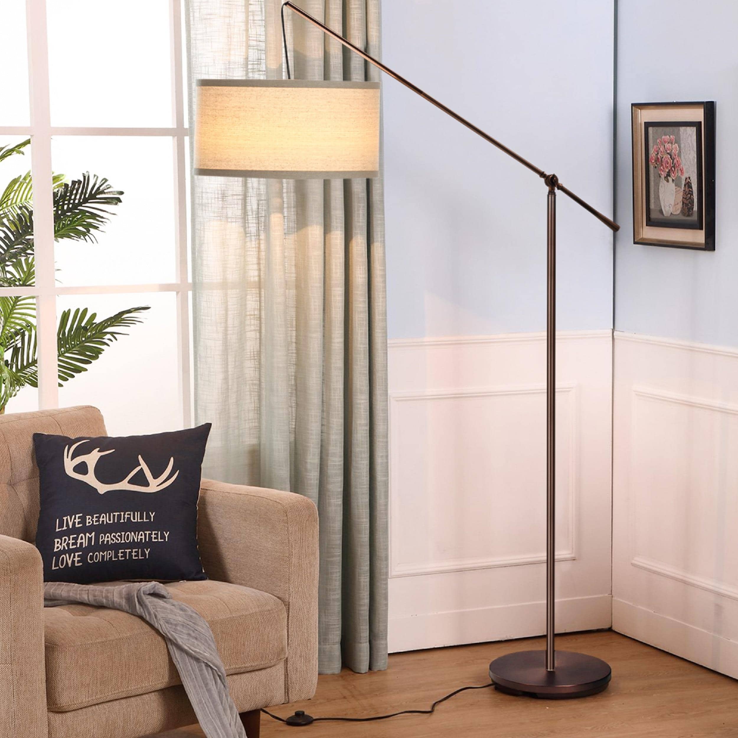 Brightech CF-DOKI-XP2Q 70-in Oil Brushed Bronze Arc Floor Lamp with Fabric Shade