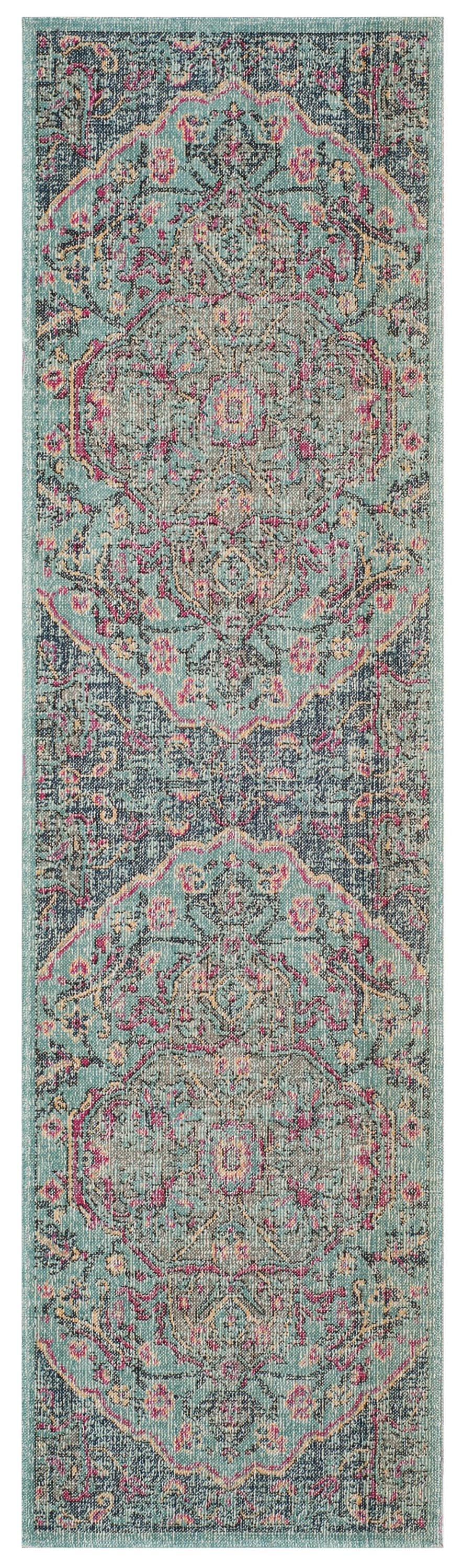Safavieh ATN501A-28 Artisan Spezia 2 x 8 (ft) Loomed Synthetic Light Blue/Navy Rectangular Indoor Distressed/Overdyed Bohemian/Eclectic Runner rug